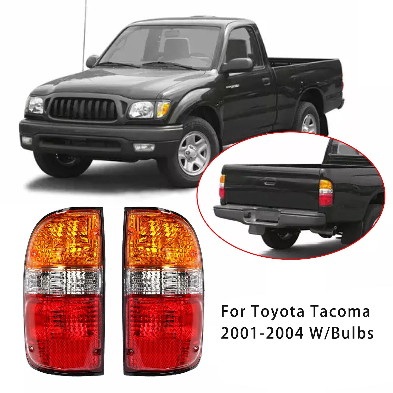 2PCS Rear Tail Lights Lamps For Toyota Tacoma 2001-2004 W/Bulbs