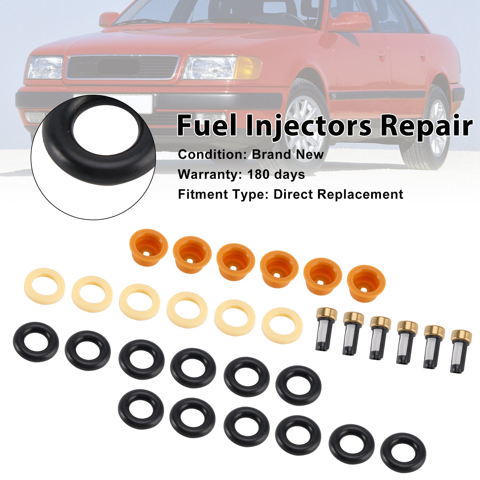 Audi 80 90 100 A4 A6 A8 2.4 2.6 2.8 6PCS Fuel Injector O-Ring Filter Seal