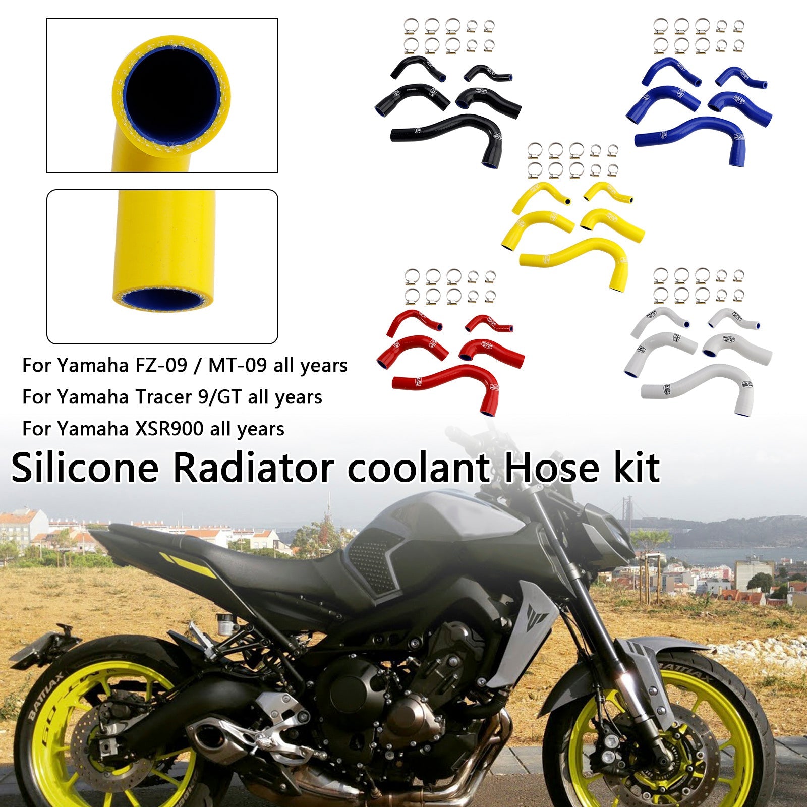 Silicone Radiator coolant Hose For Yamaha MT-09 XSR900 Tracer 9/GT all years