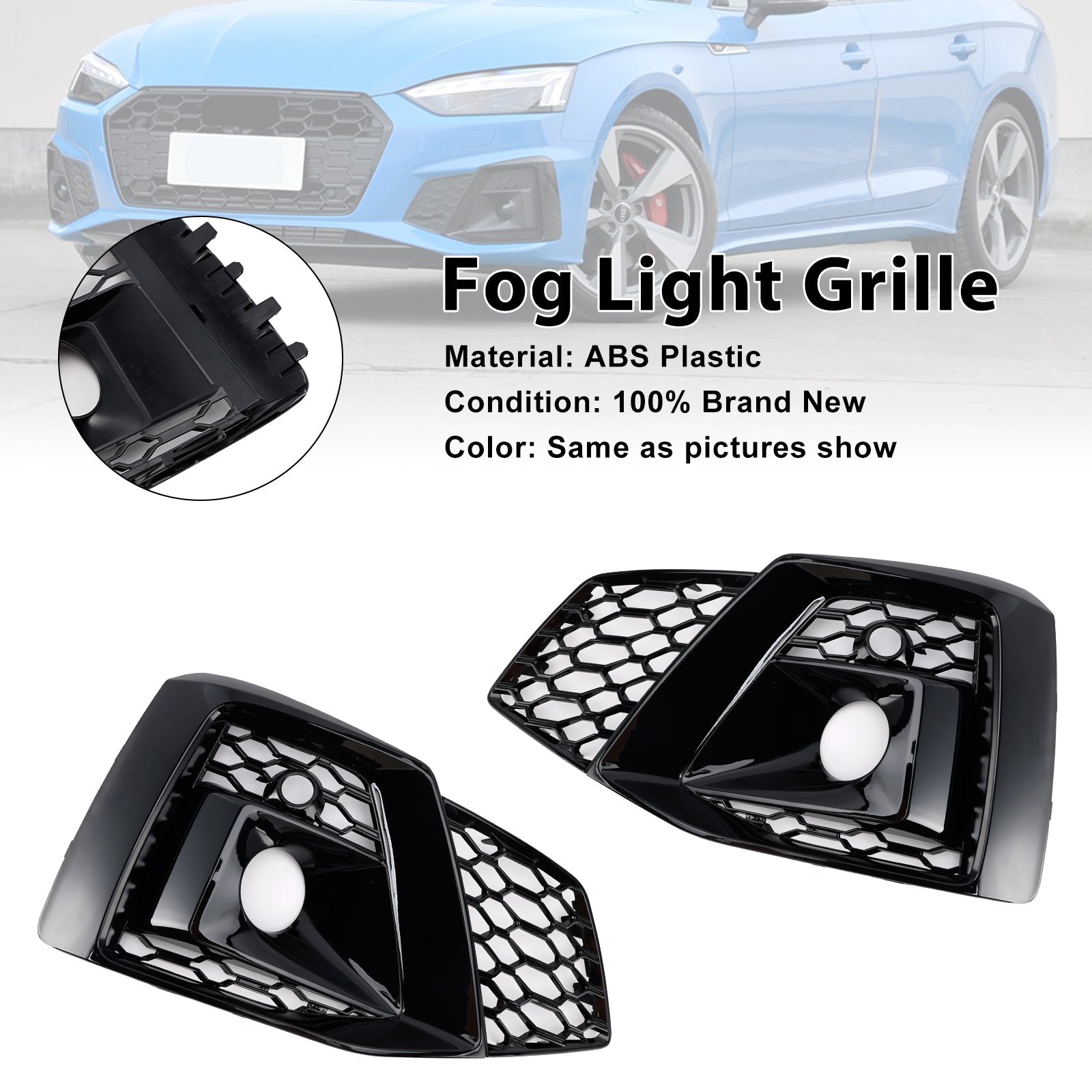 2020-2023 Audi A5 S-line S5 2PCS Front Bumper Fog Light Cover Grille 8W6807682T3Q7