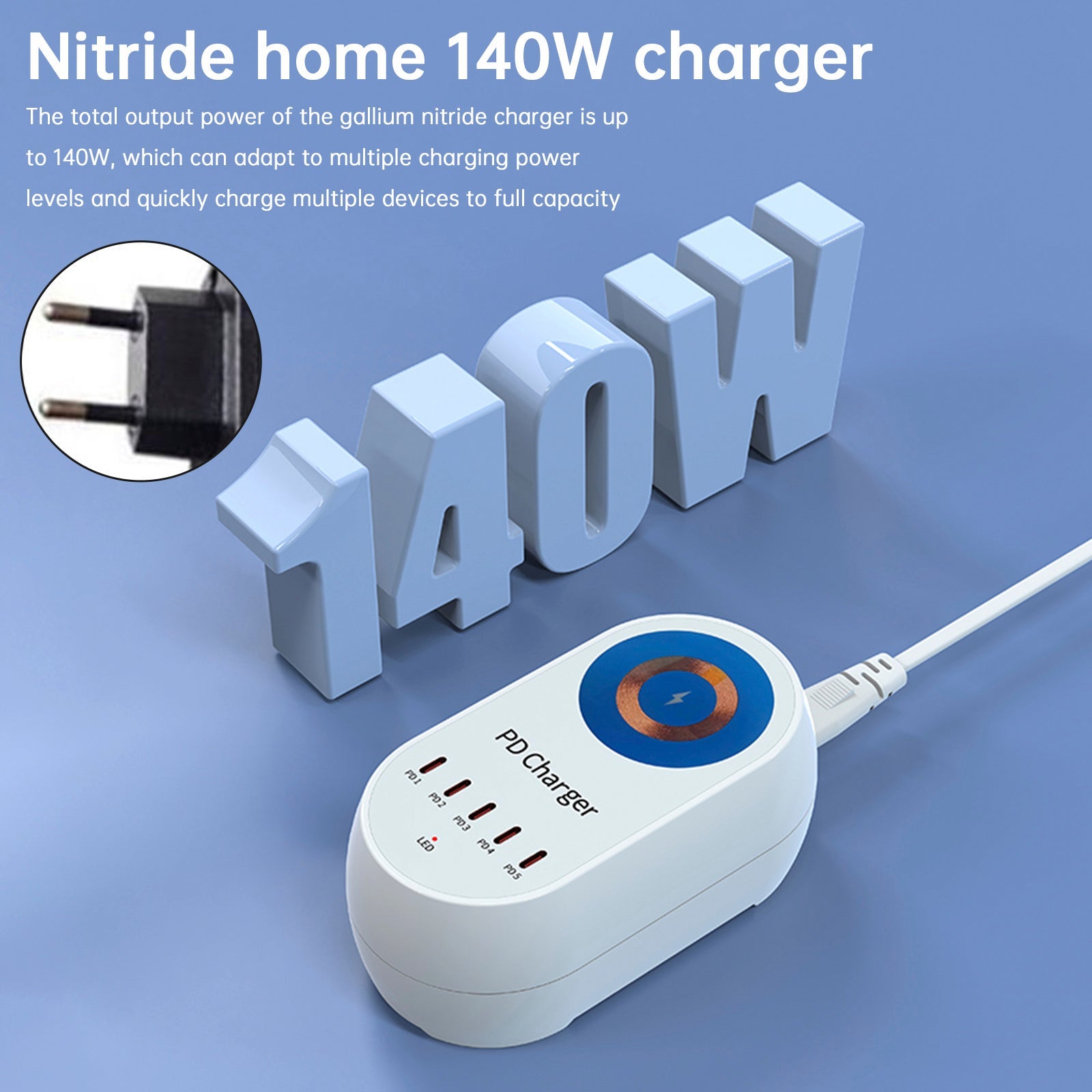 140W PD Multi-Port Charger Magnetic Wireless Fast Charging PD100W Laptop Mobile Phone Charger EU Plug
