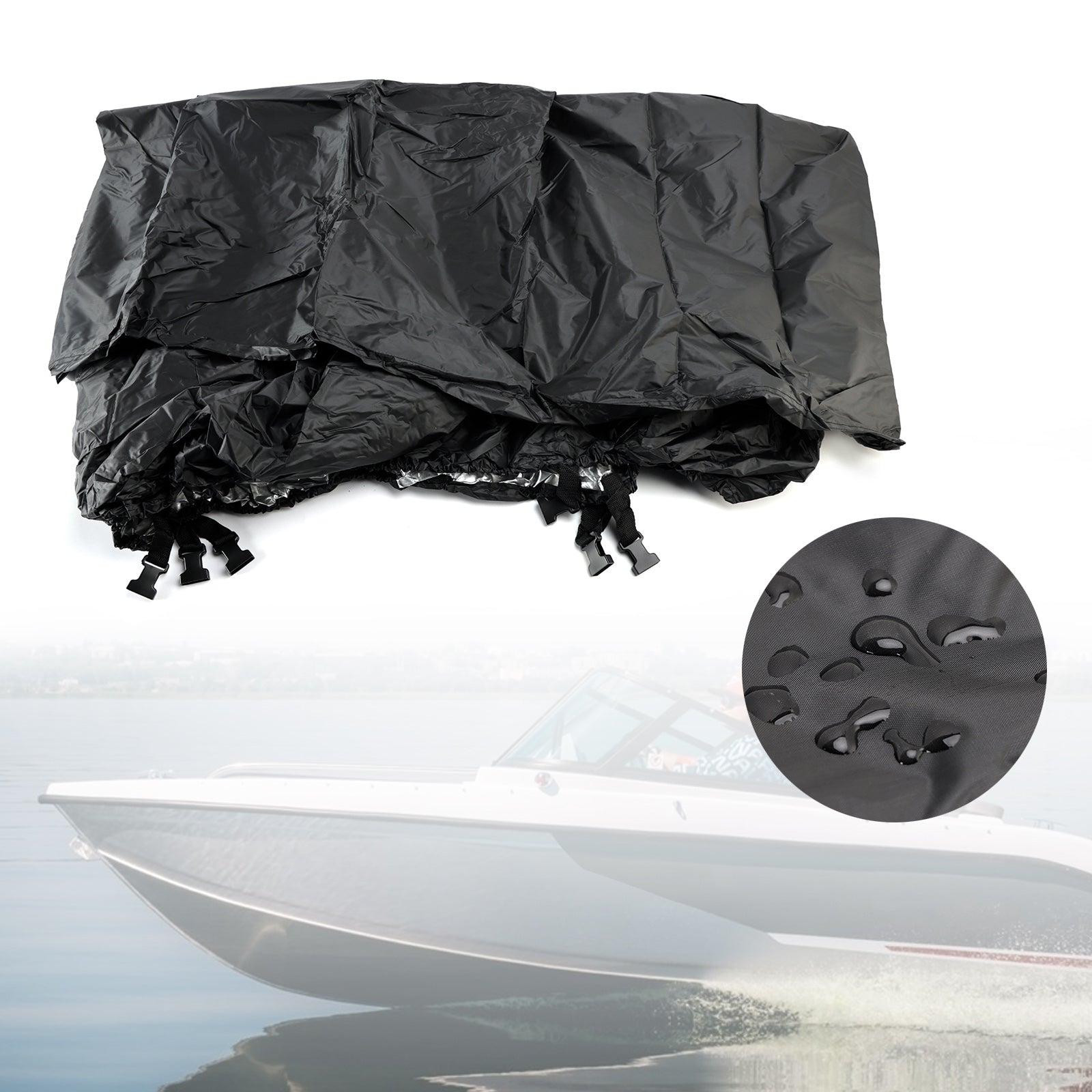 Universal Waterproof Duty Boat Cover 16-18Ft Black For Fishing Boat Shelter