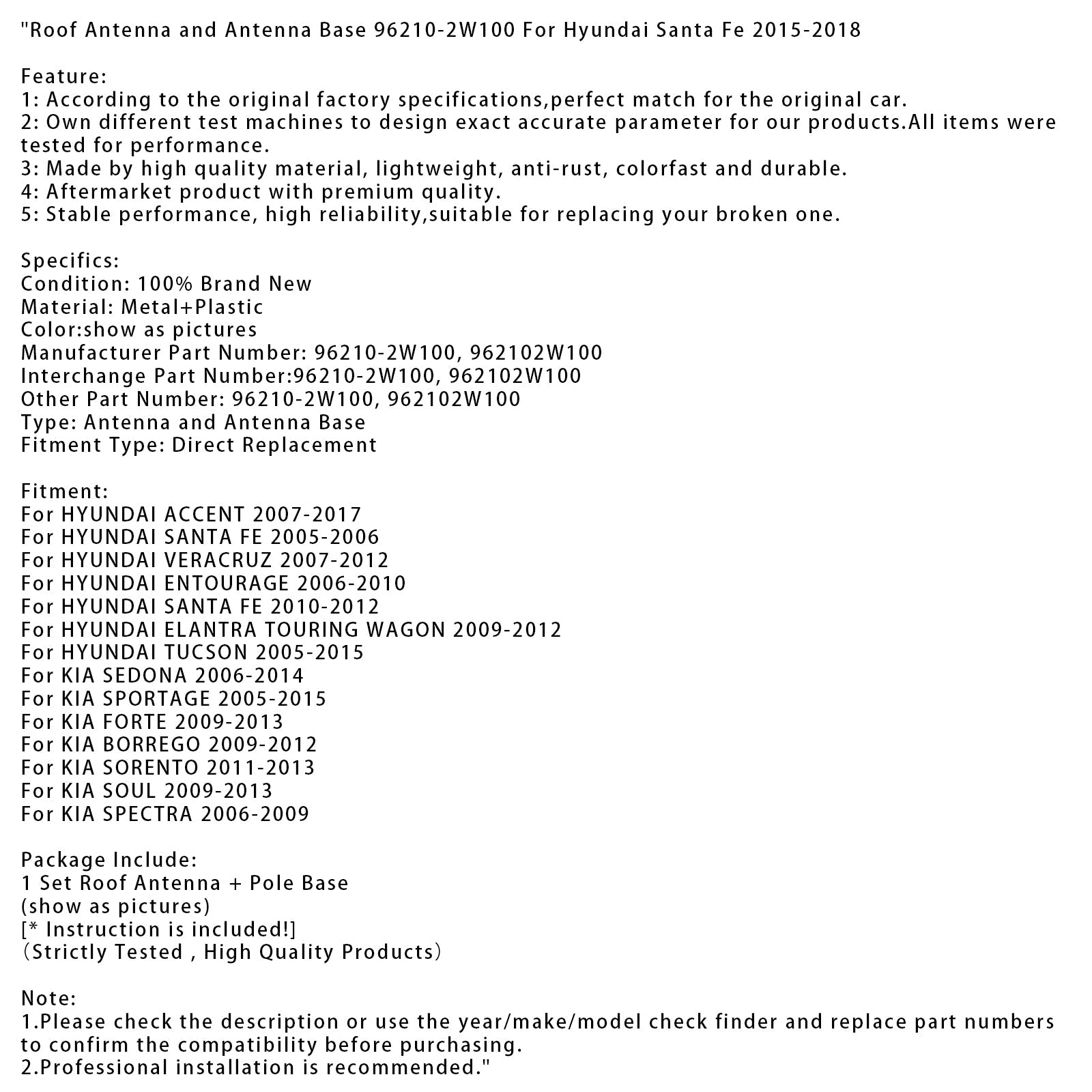 Roof Antenna and Antenna Base 96210-2W100 For Hyundai Santa Fe 2015-2018