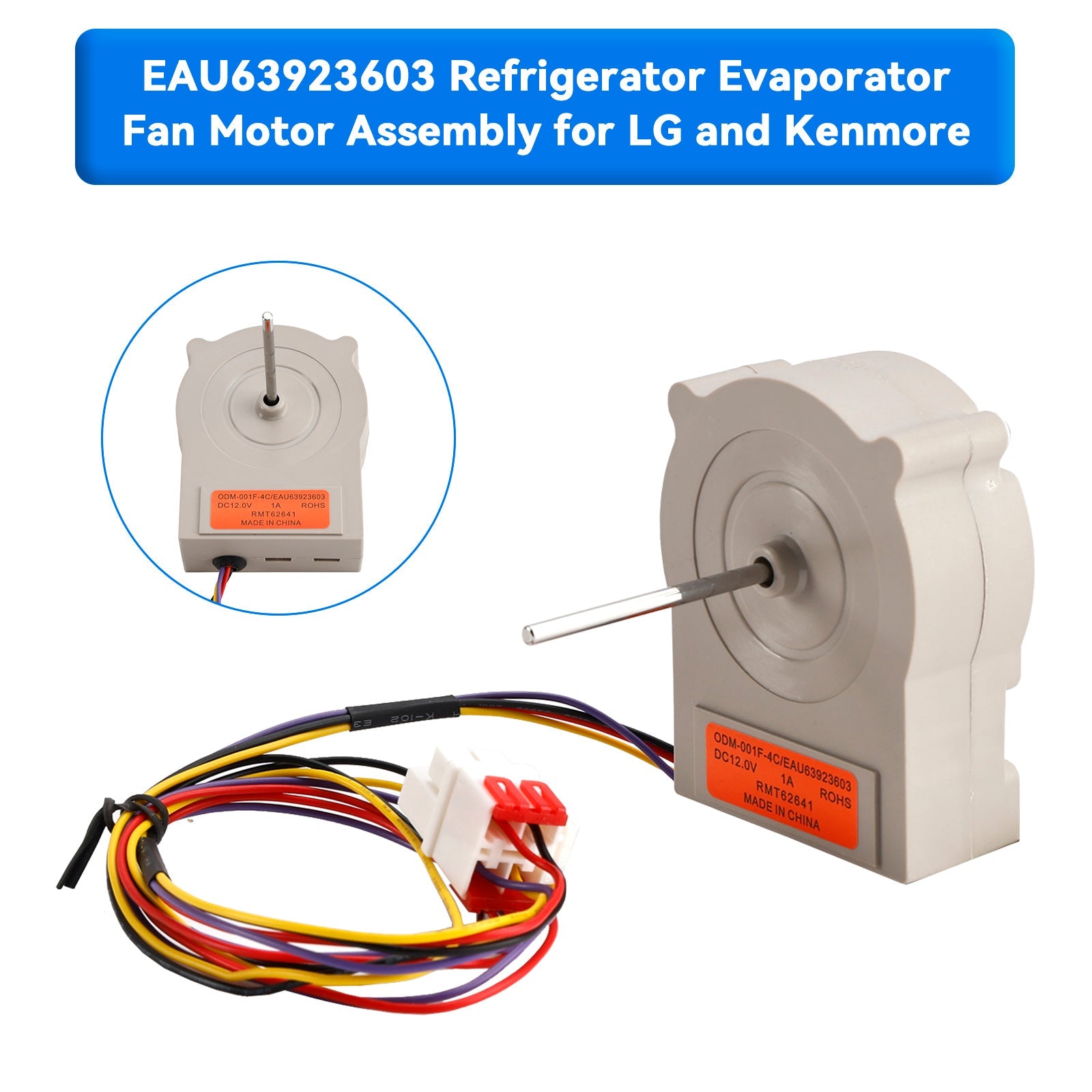 EAU63923603 Refrigerator Evaporator Fan Motor Assembly for LG and Kenmore