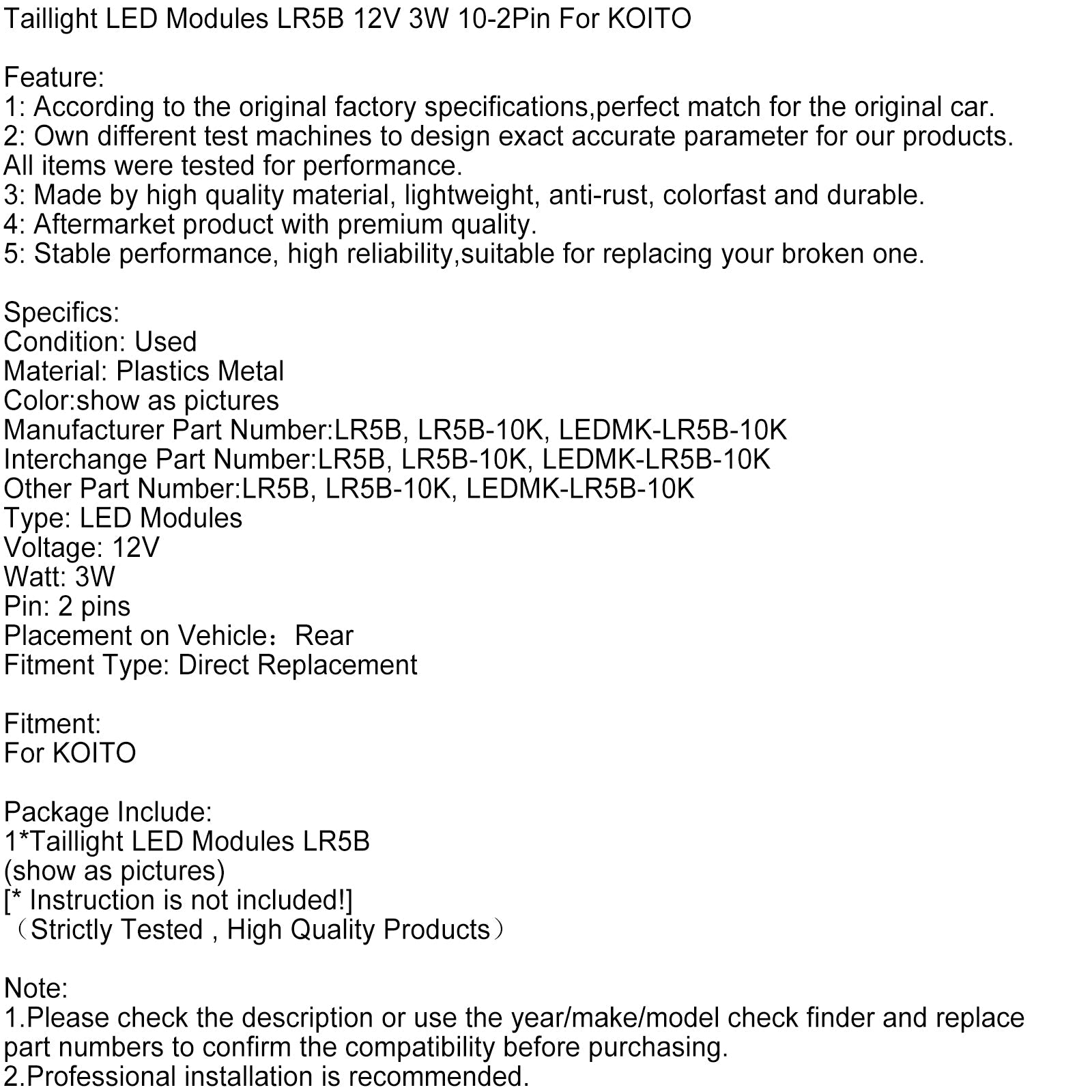 Taillight LED Modules LR5B 12V 3W 10-2Pin For KOITO