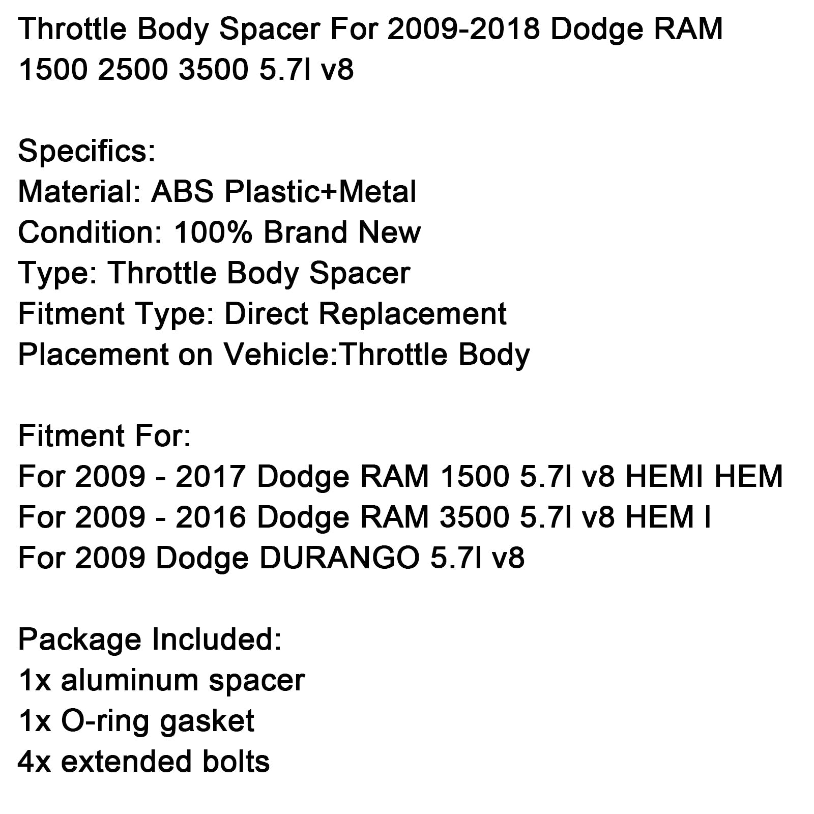 2009-2016 Dodge RAM 3500 5.7L V8 Throttle Body Spacer