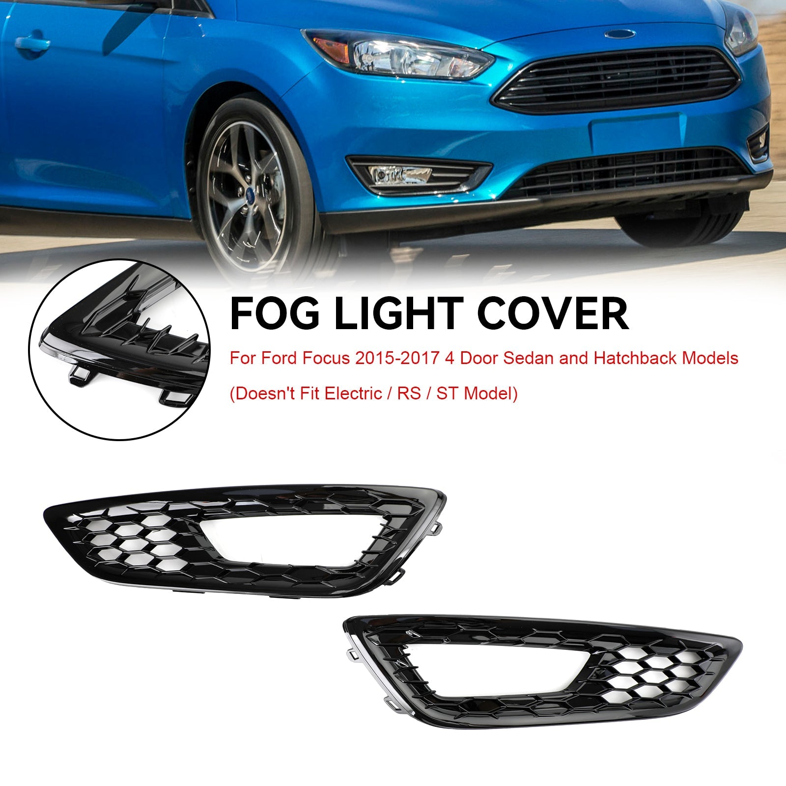 Ford Focus 2015-2017 Pair Front Bumper Fog Light Lamp Cover Bezel Grill