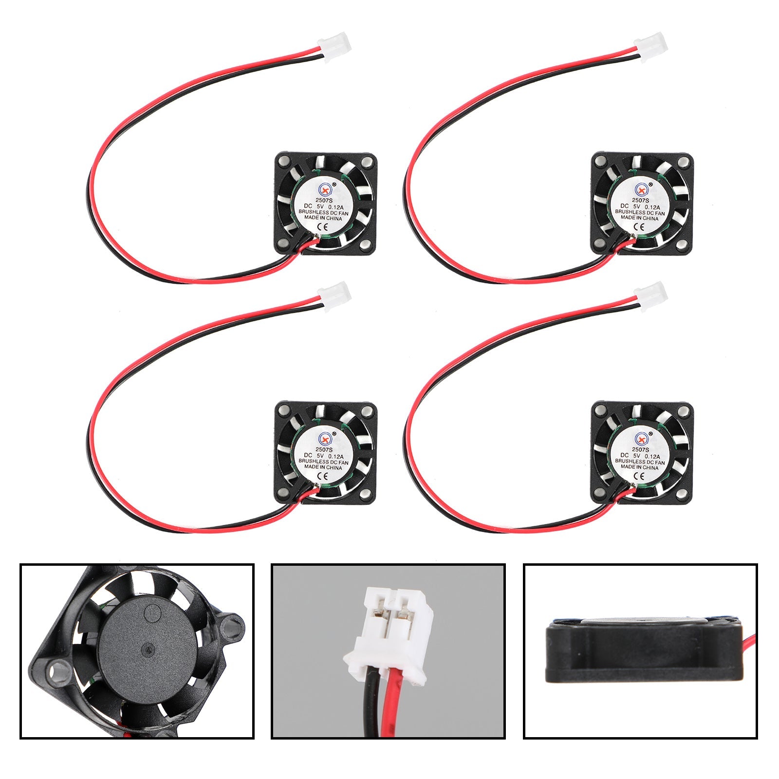 2 Pin Wire Brushless DC Cooling Blower Fan 5V 0.12A 2507S 25x25x7mm