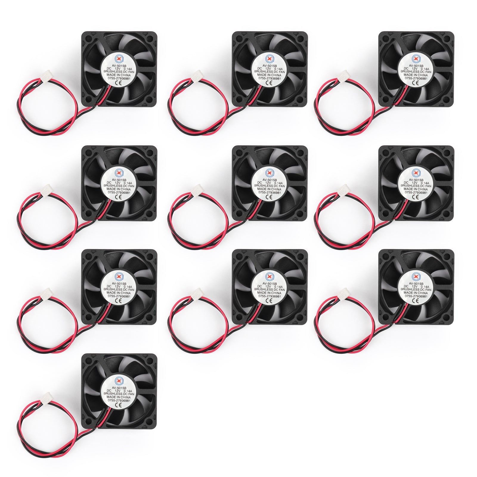 10PCS DC Brushless Cooling PC Computer Fan 12V 5015B 50x50x15mm 0.14A 2 Pin Wire