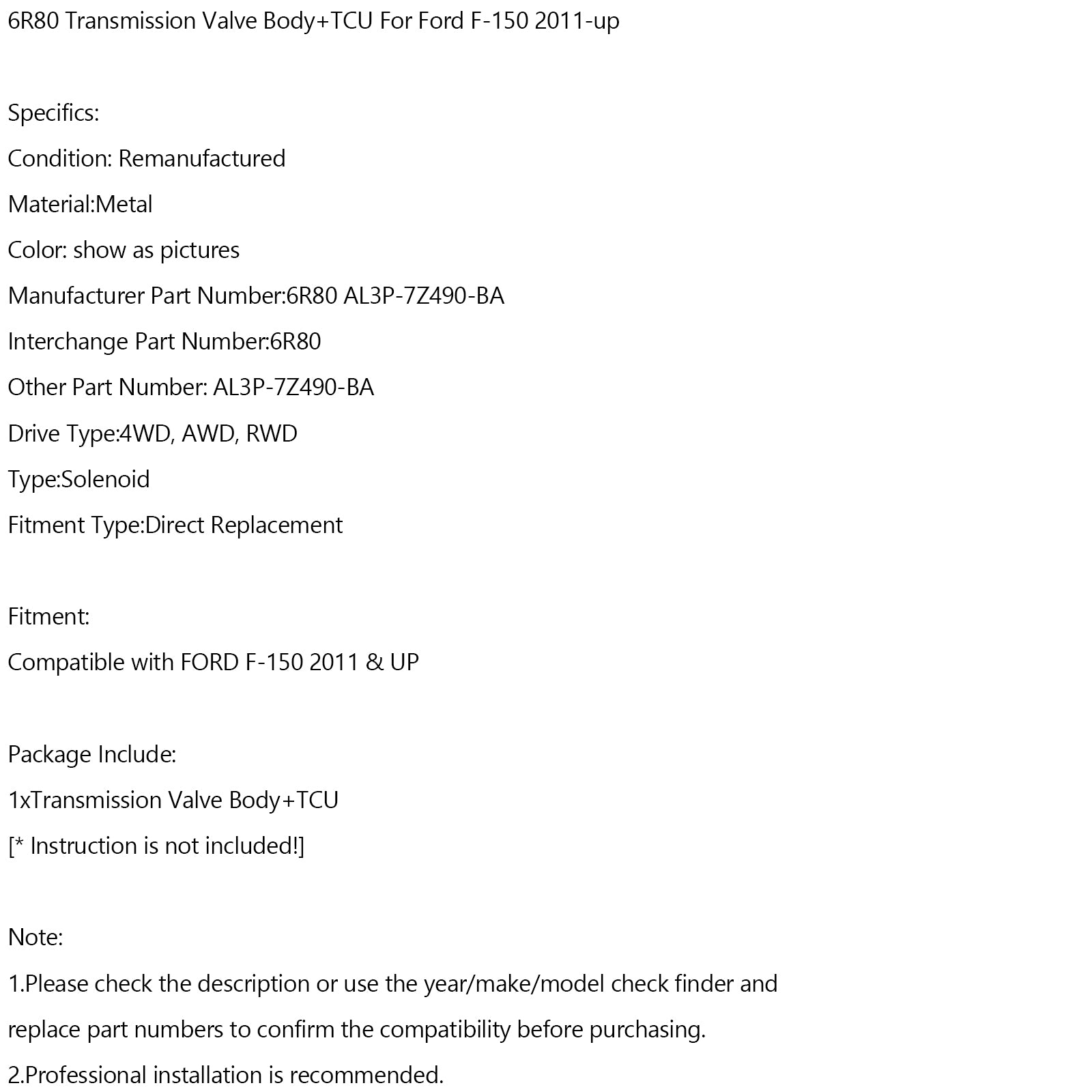 6R80 Transmission Valve Body+TCU For Ford F-150 2011-up