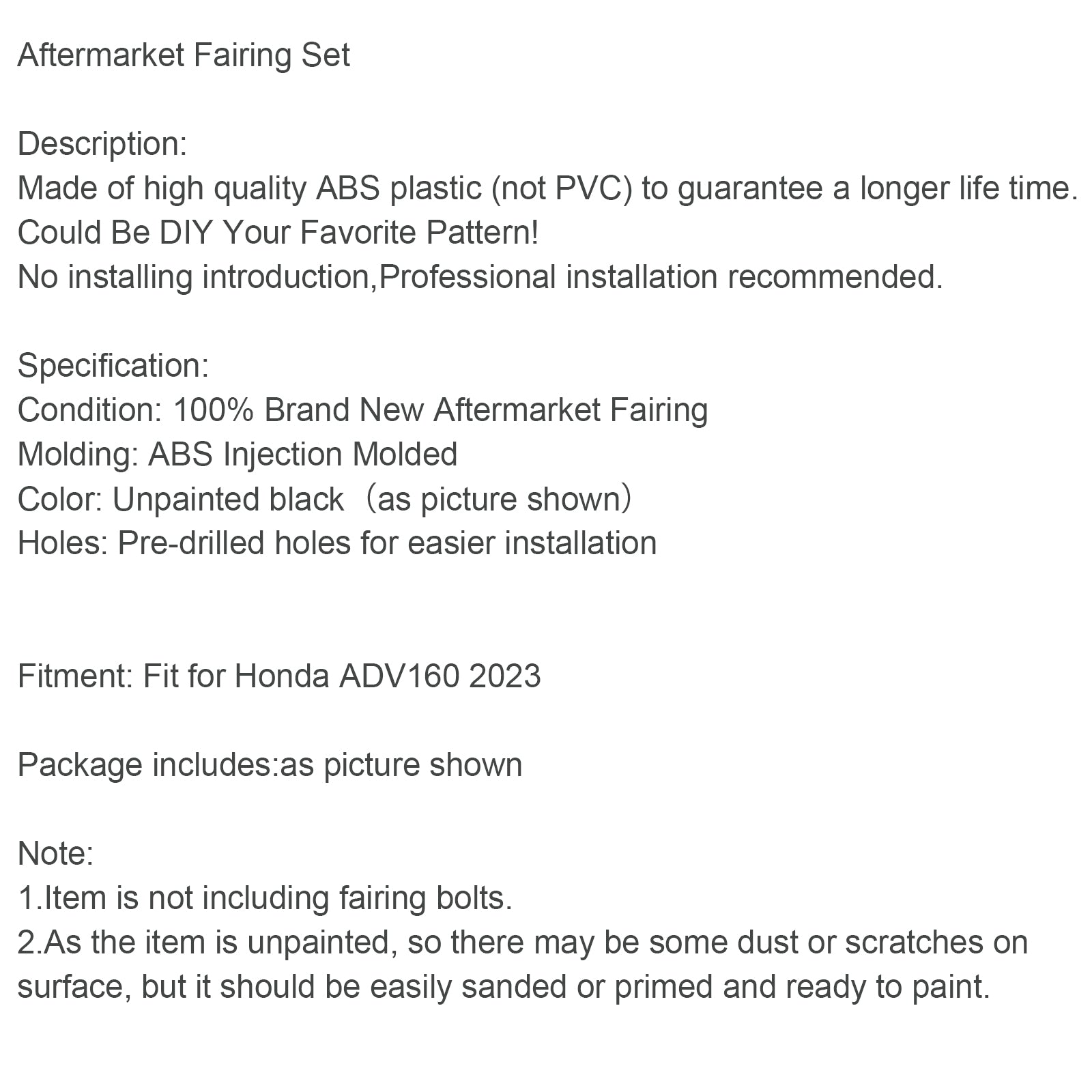 Honda ADV 160 2023 2024 Bodywork Fairing ABS Injection Molding Unpainted