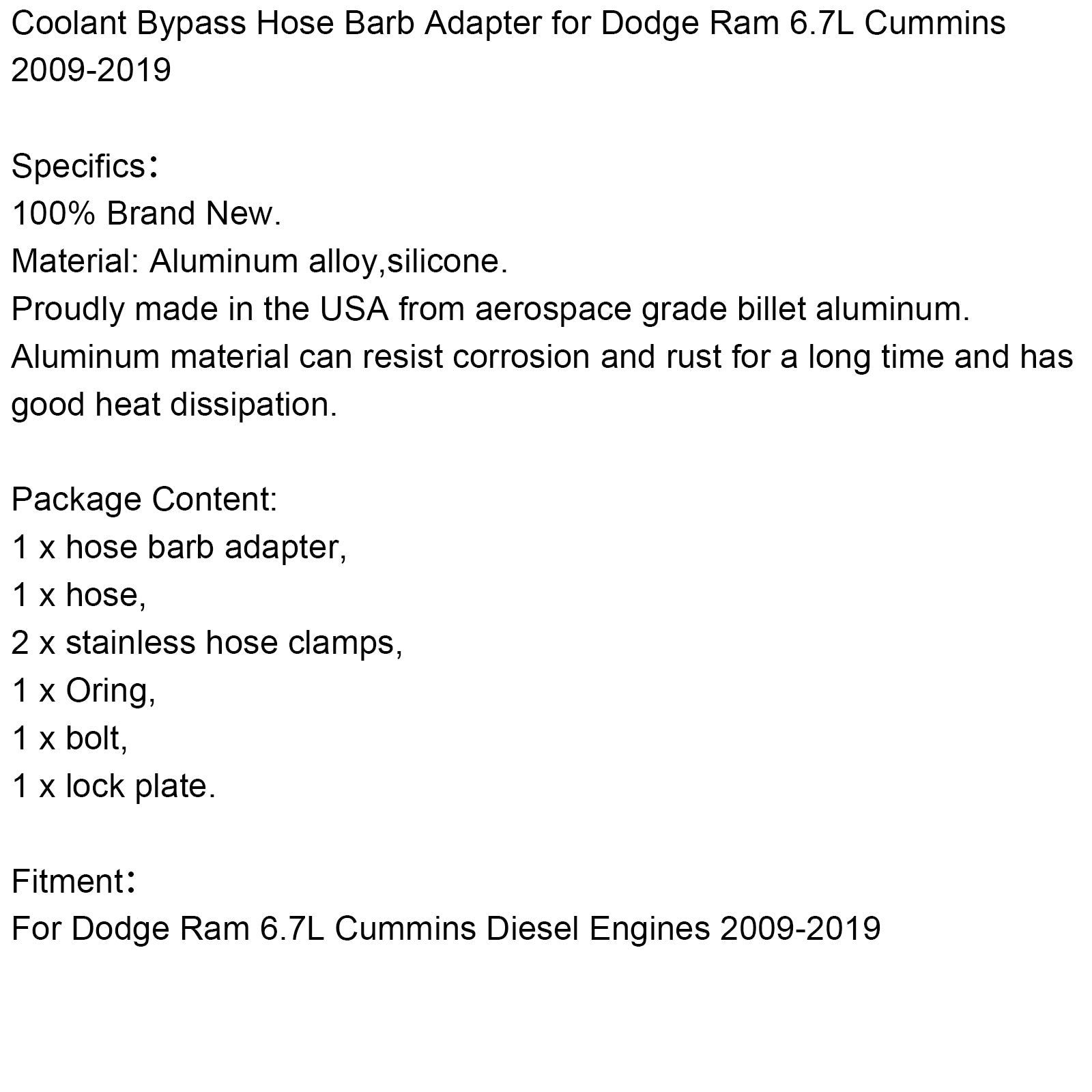 Coolant Bypass Hose Barb Adapter for Dodge Ram 6.7L Cummins 2009-2019