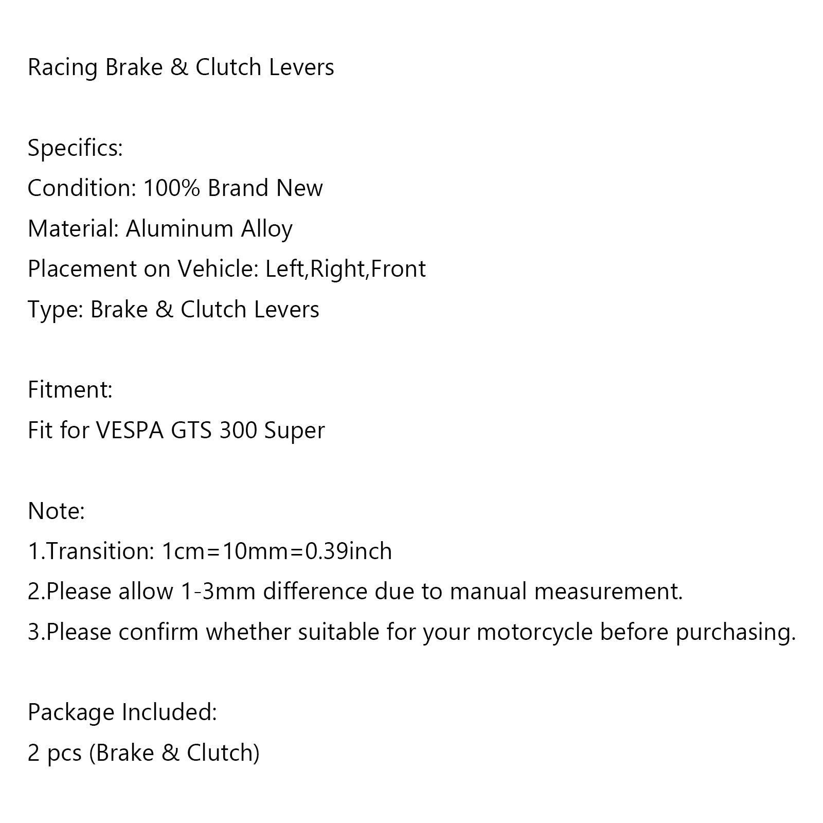 Motorcycle Short Clutch Brake Lever fit for VESPA GTS 300 Super Generic