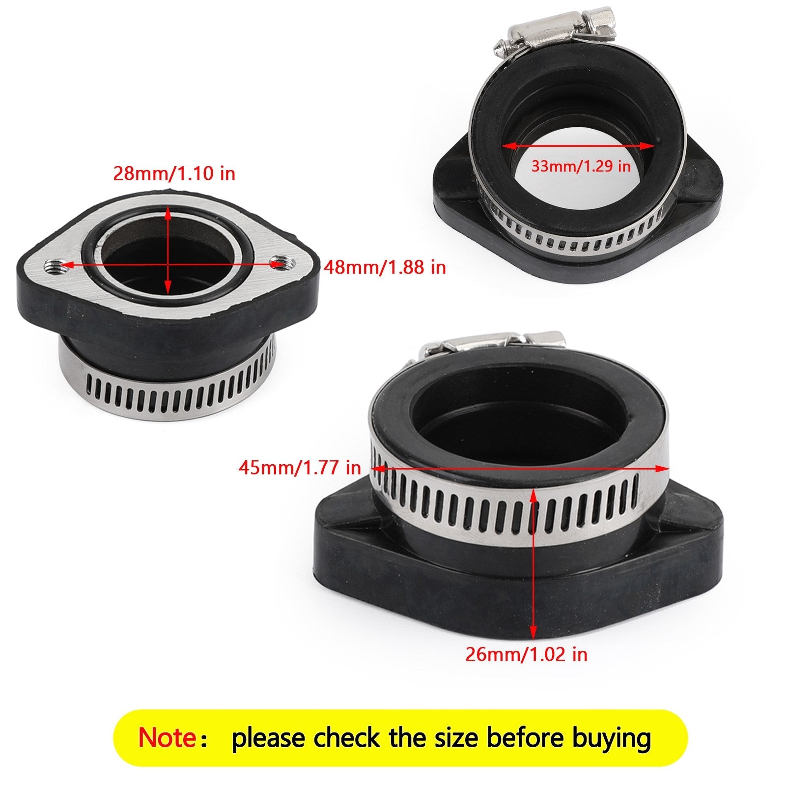 VM24 PE26 PE28 PWK 28mm용 클램프가 있는 2x 기화기 흡기 어댑터 플랜지 매니폴드