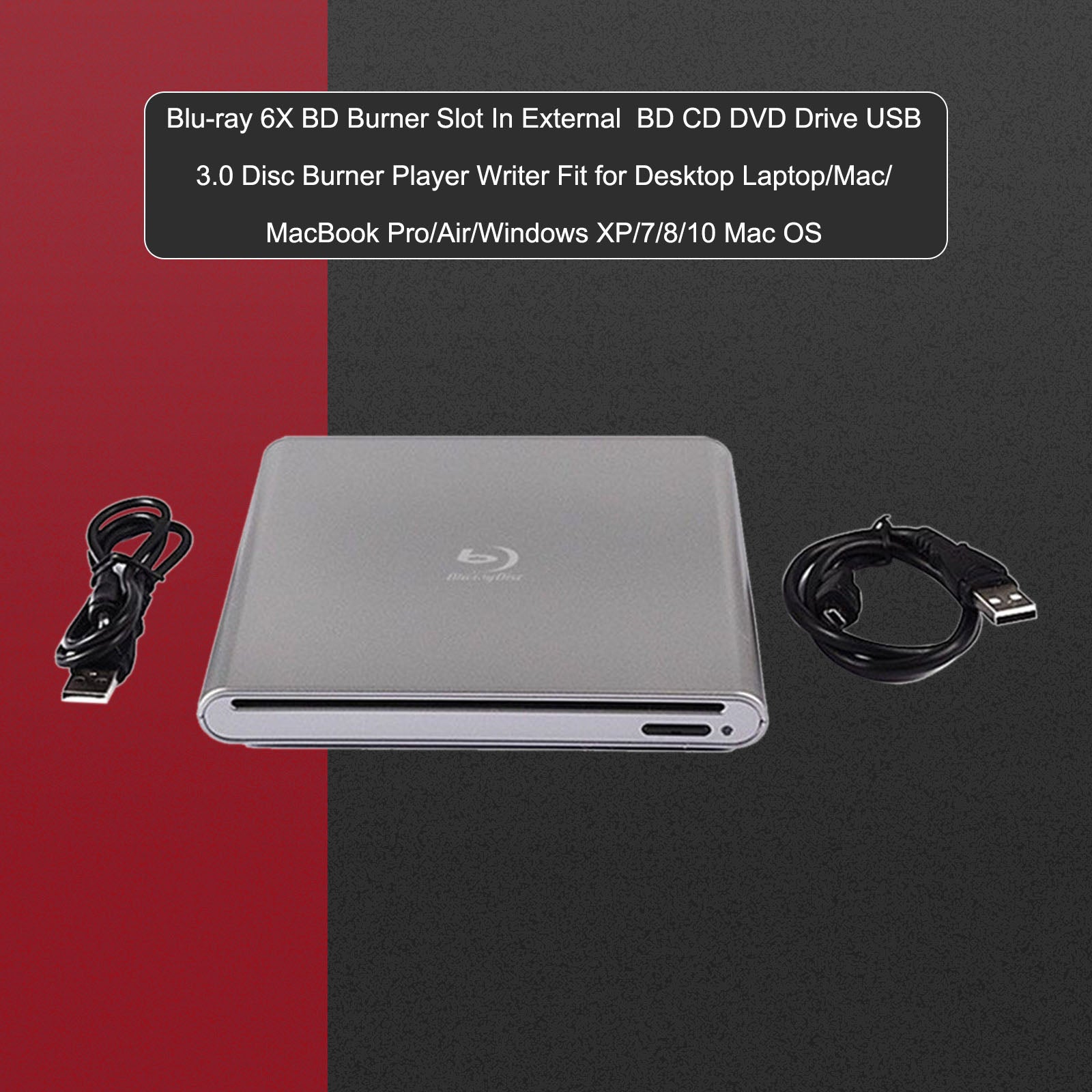 4K Genuine Bluray Burner External USB 3.0 Player BD DVD CD Recorder Cable Drive