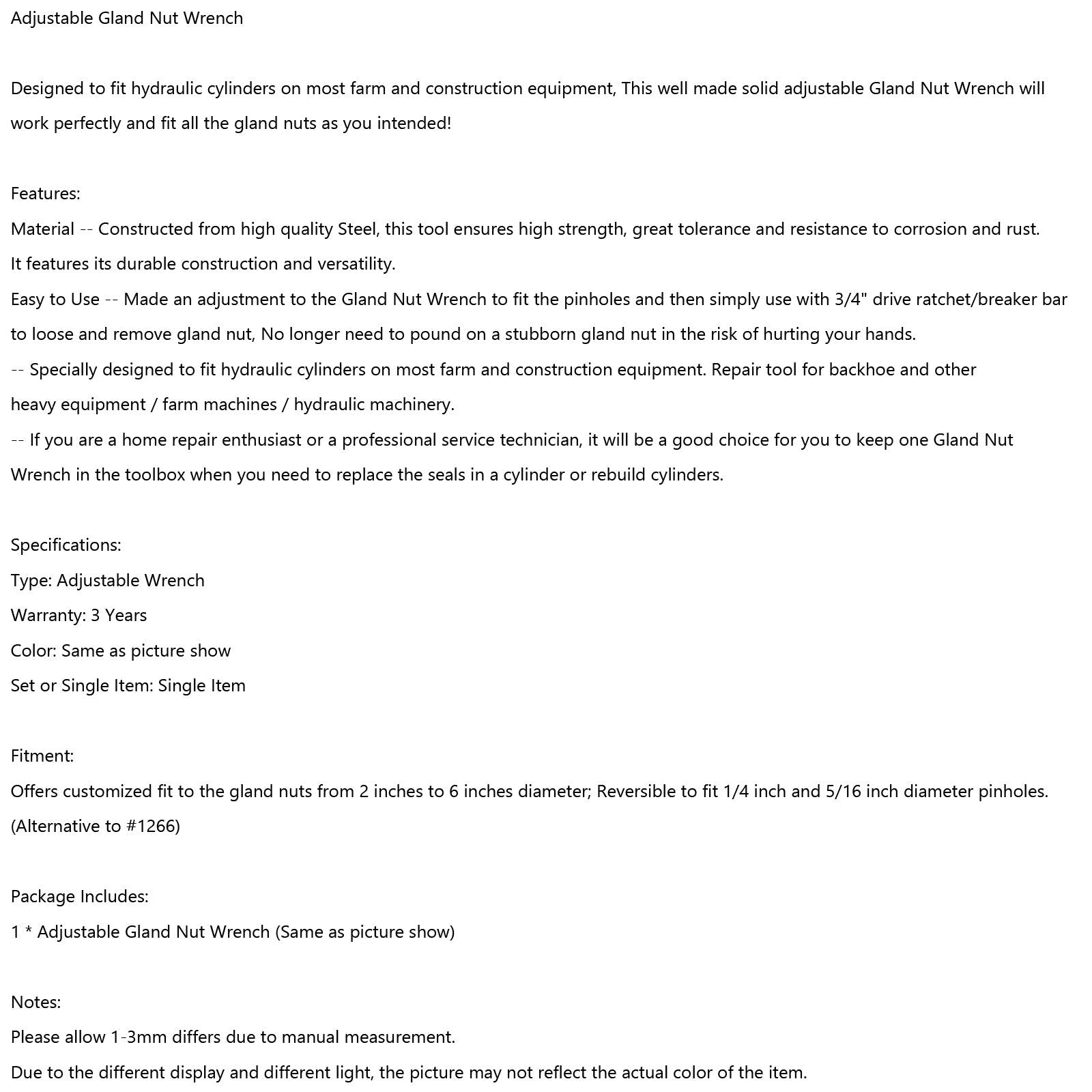 Adjustable Gland Nut Wrench 1266 Pin Spanner Tools Fit for Hydraulic Cylinders Generic