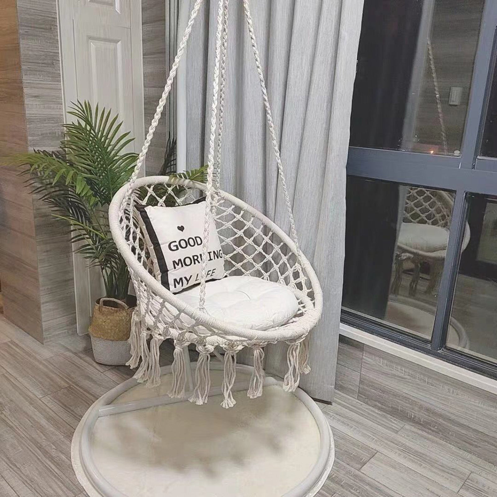 Hammock Chair Rope Hanging Swing Round Indoor Ourdoor Patio Bedroom Hammock
