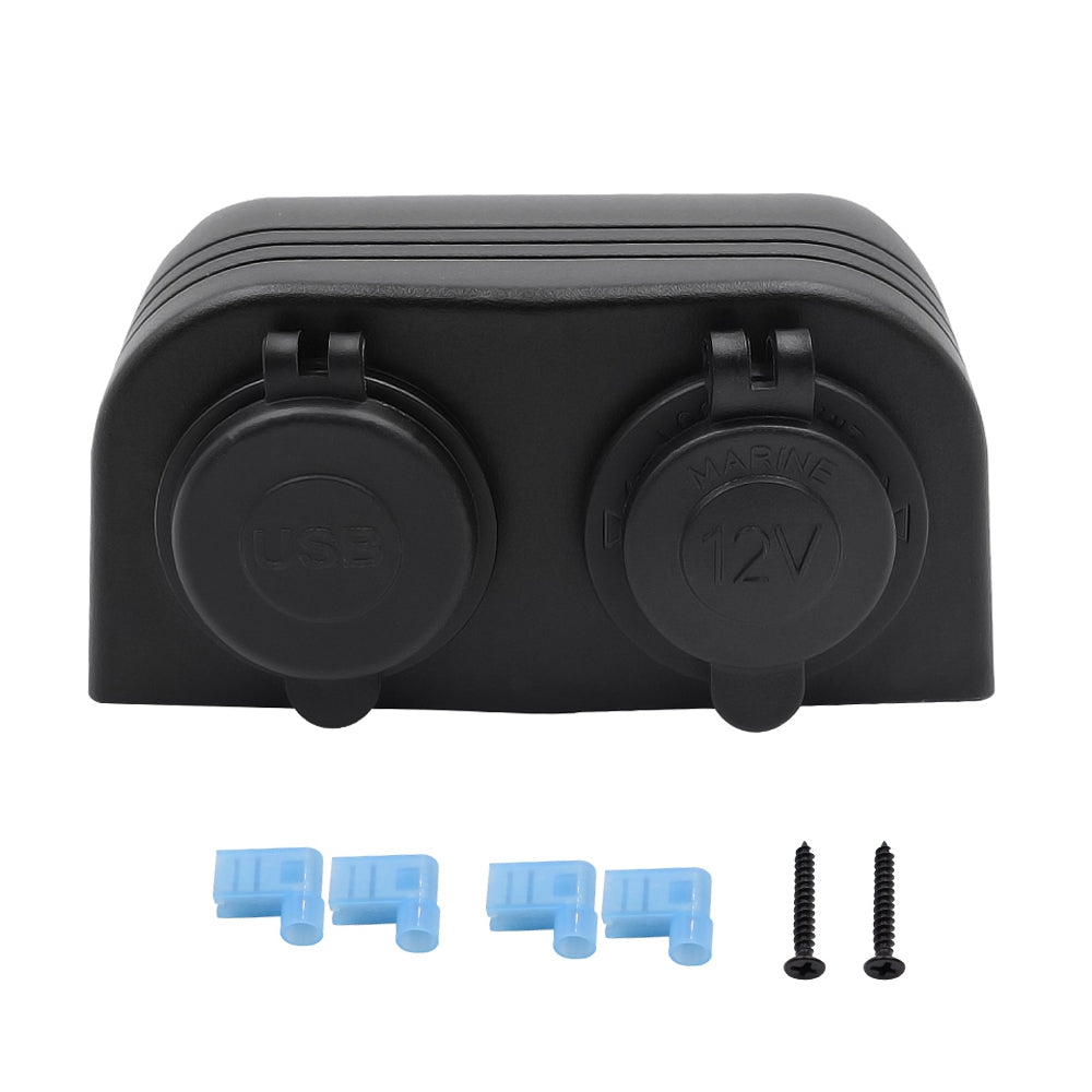 2 In 1 Charger + 12V/24V Cigarette Lighter 2 Hole Panel Fit for Boat Car