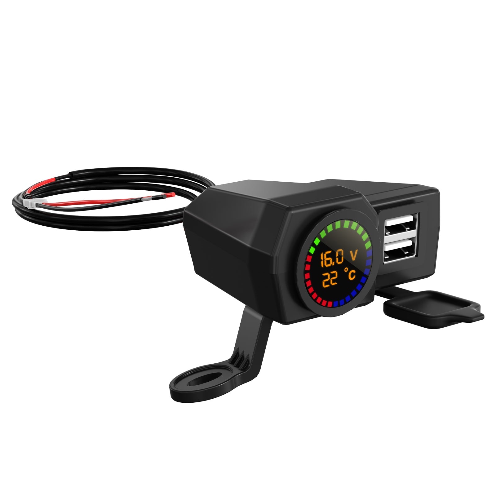 Qc3.0 전압계 휴대폰 충전 브래킷 온도계 오토바이 스쿠터용 BlackB 일반