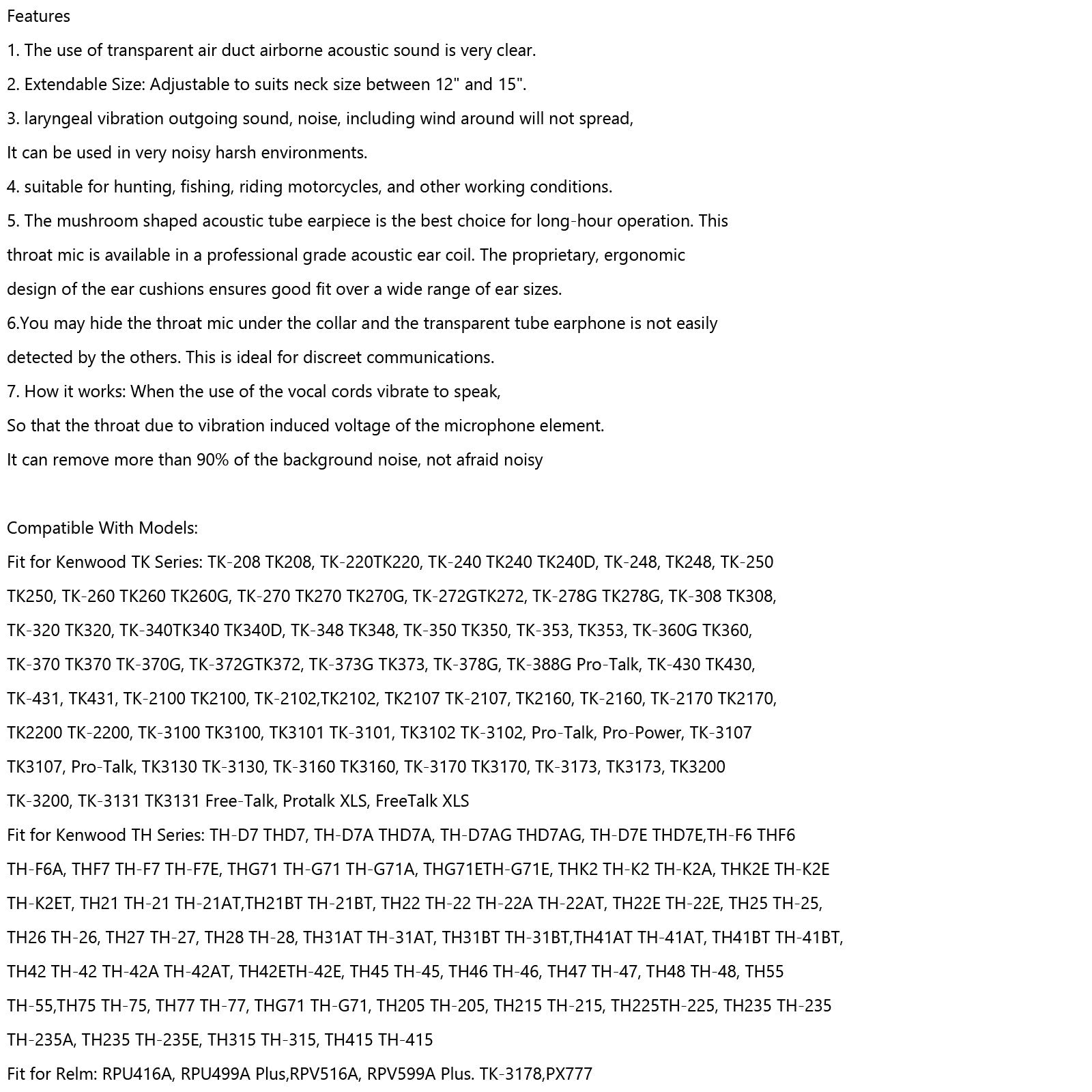 Hands-Free Throat Microphone Headset – Compatible with BaoFeng UV5R, UV-82, TK3107