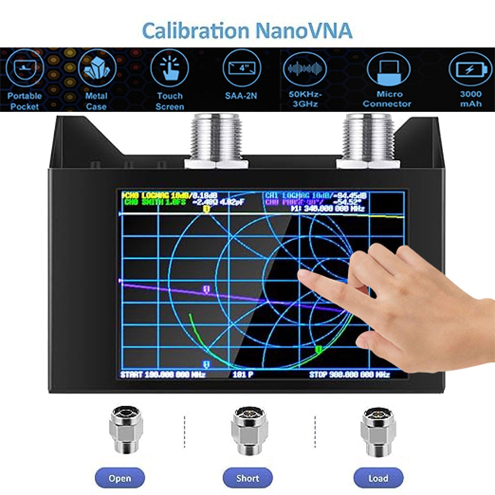SAA-2N NanoVNA V2 4.0" LCD Vector Network Analyzer 50KHz-3GHz Antenna Analyzer