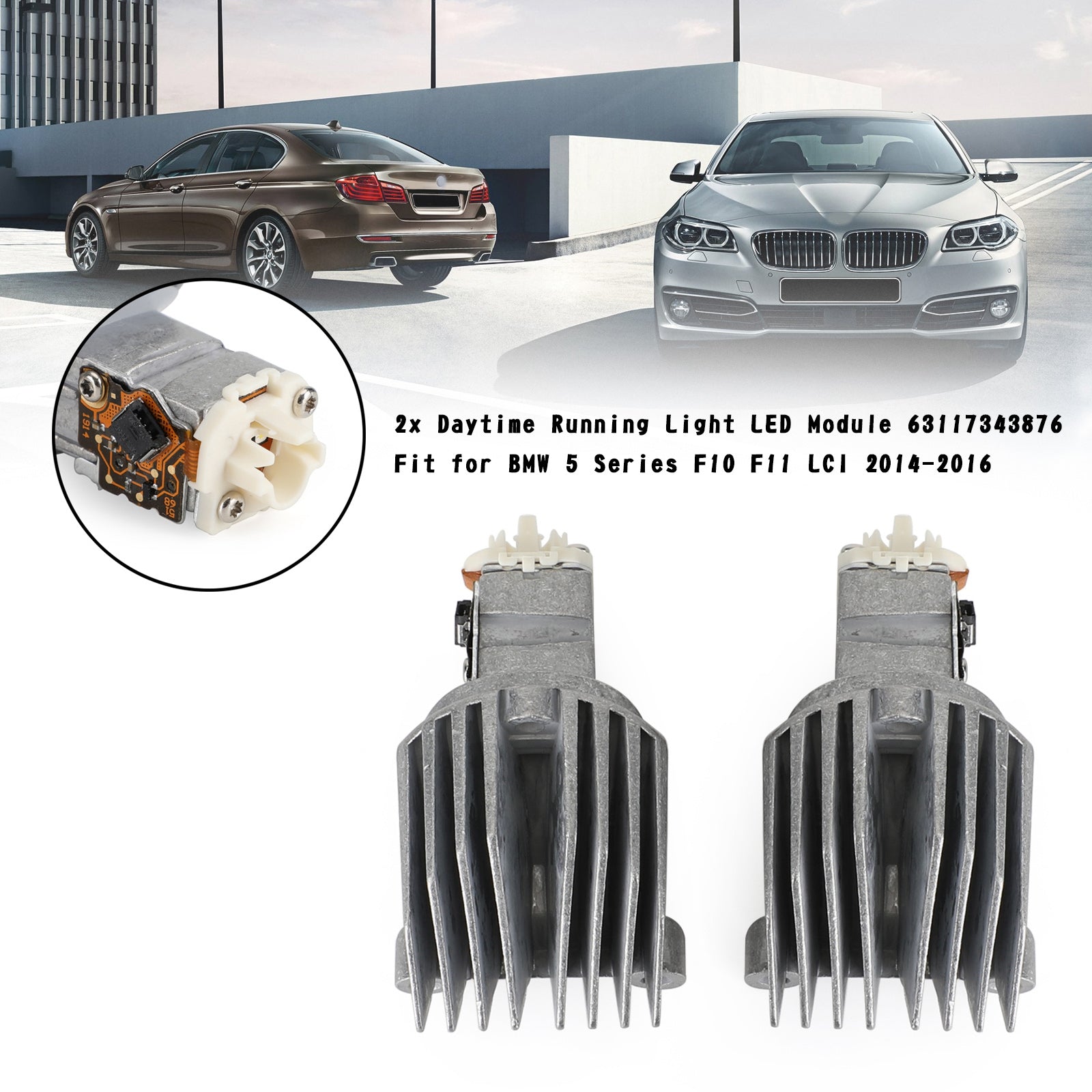 BMW 5 시리즈 F10 F11 LCI 2014-2016 DRL LED 모듈 2개 63117343876