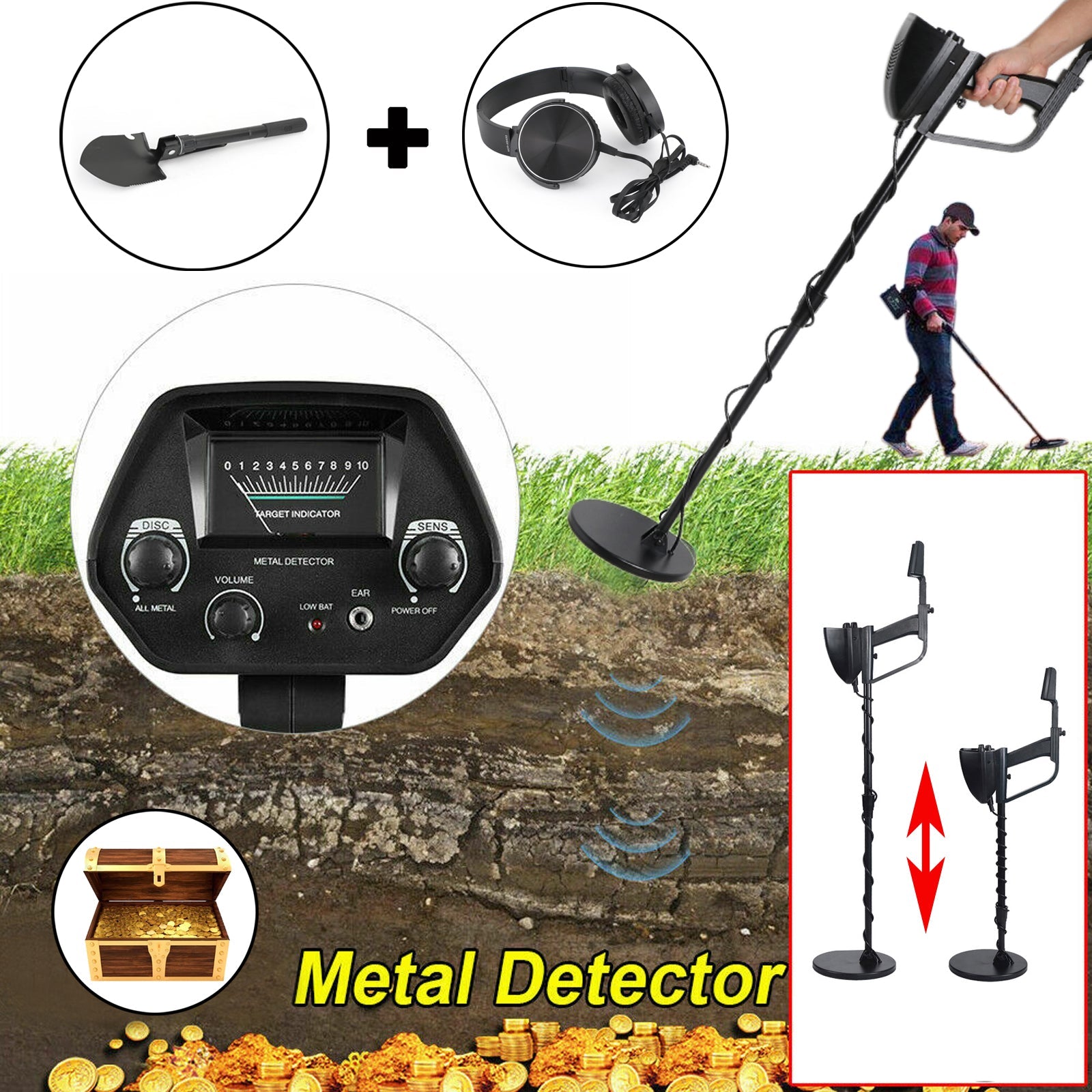 Detector de metales 7.8" Hunter Deep Sensitive Viene con auricular de pala