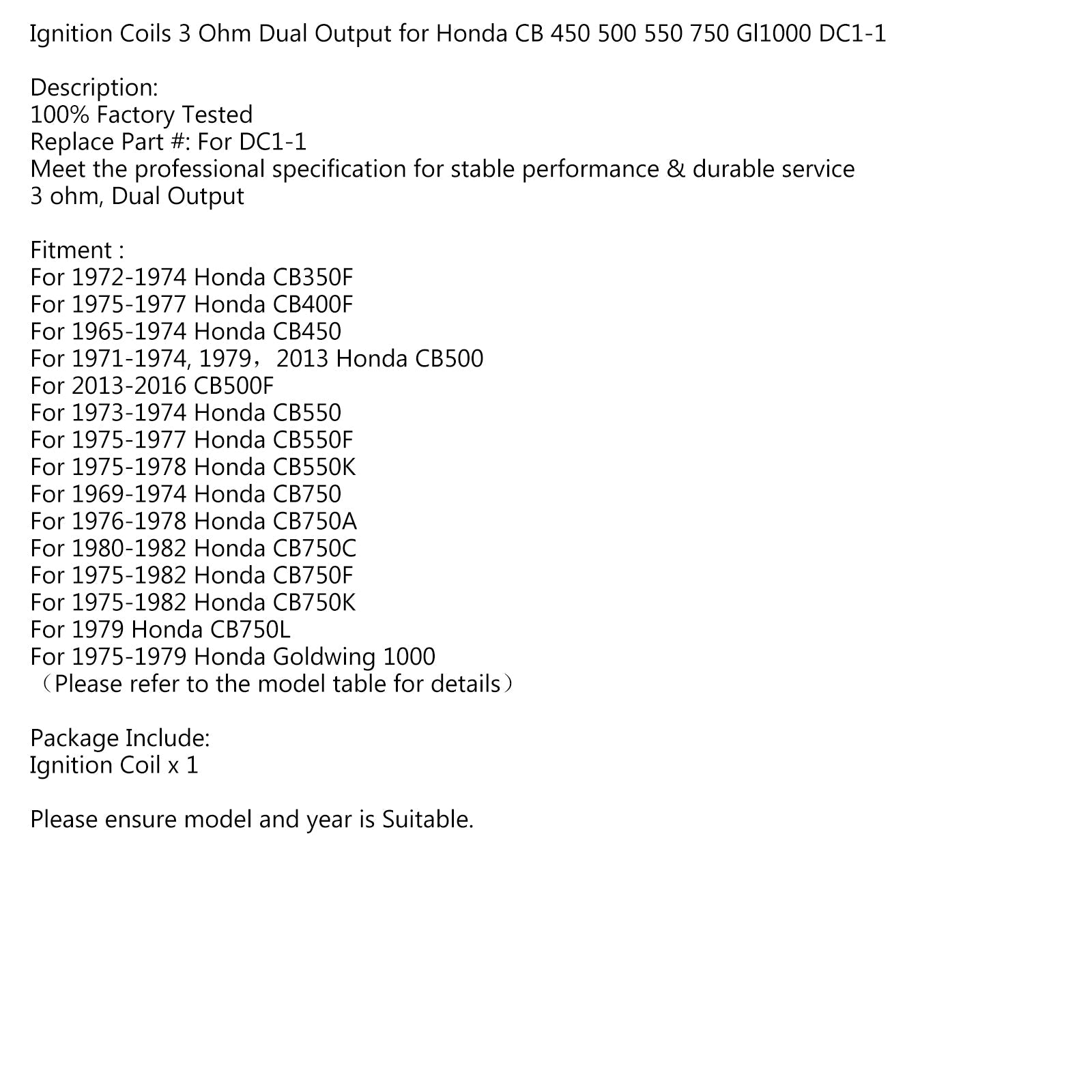 3.0 High Performance Ignition Coil for Honda CB 550 F K 750 A C Super Sport Four Generic