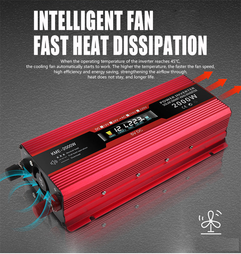 자동차 전원 변환기 인버터 DC 12V ~ AC 220V LCD 2000W 변압기 LED 디스플레이