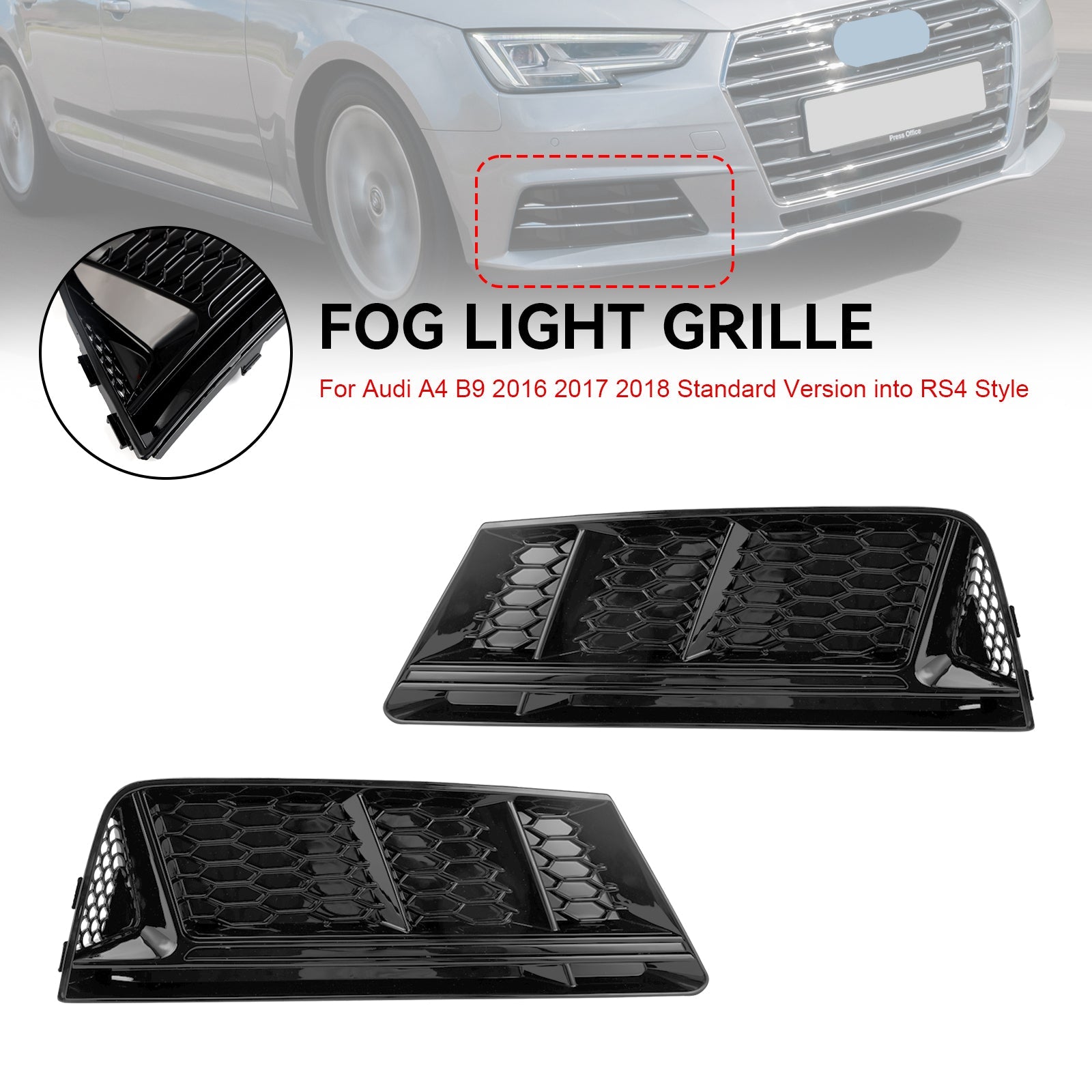 AUDI A4 B9 2016-2018 Front Fog Light Grill Lower Bumper Grille Chrome