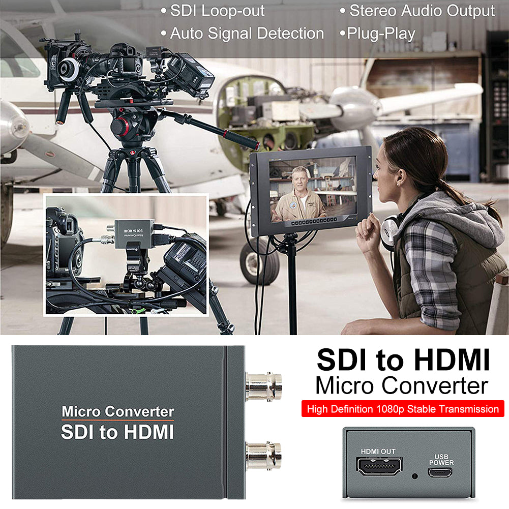 Mini HD Video Micro Converter SDI to HDMI + SDI 1 to 2 Audio Format Detection