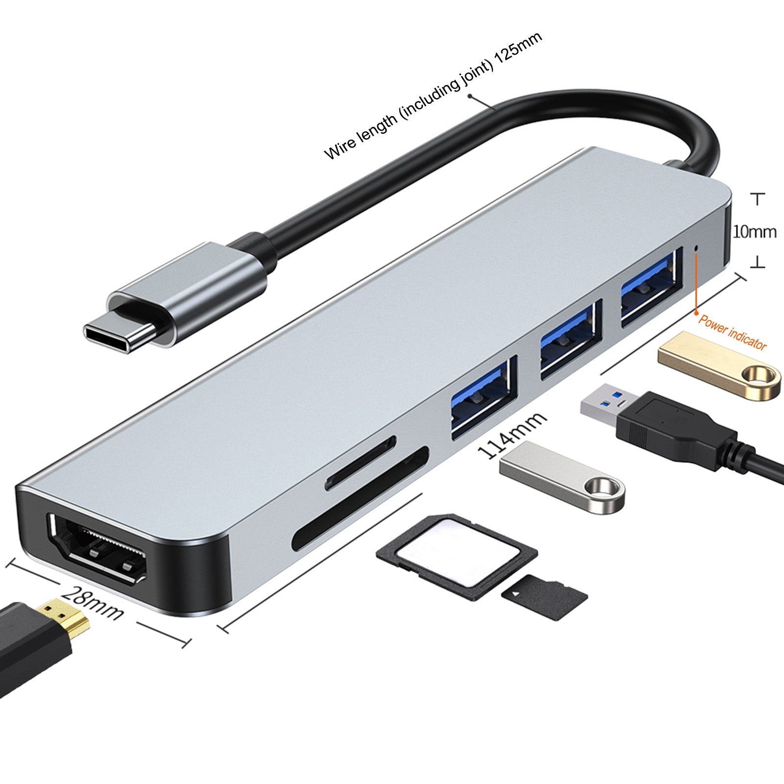 6 en 1 USB-C Tipo C Salida HD 4K USB 3.0 HD Adaptador HUB Base multifunción