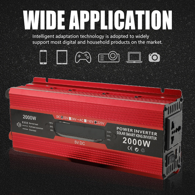자동차 전원 변환기 인버터 DC 12V ~ AC 220V LCD 2000W 변압기 LED 디스플레이