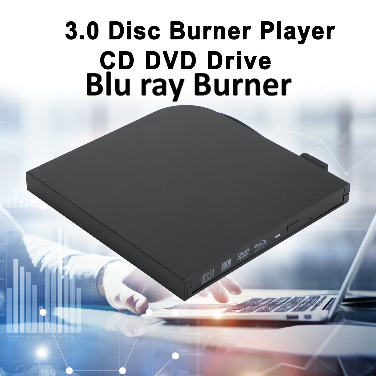 4K Genuine Bluray Burner External USB 3.0 Player BD DVD CD Recorder Cable Drive