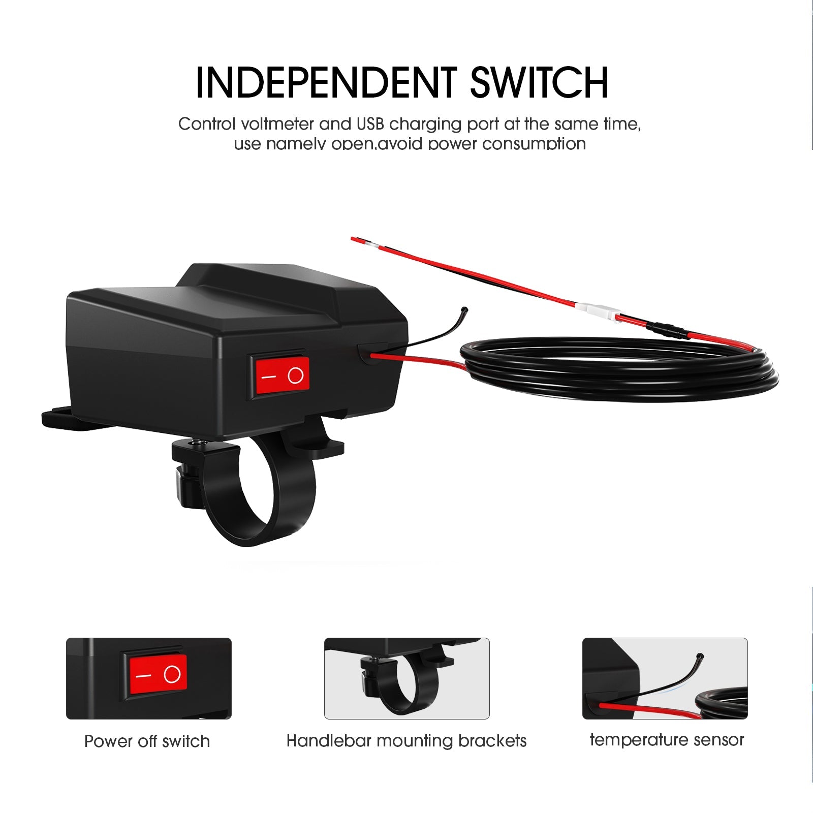 Qc3.0 전압계 휴대폰 충전 브래킷 온도계 오토바이 스쿠터용 BlackB 일반