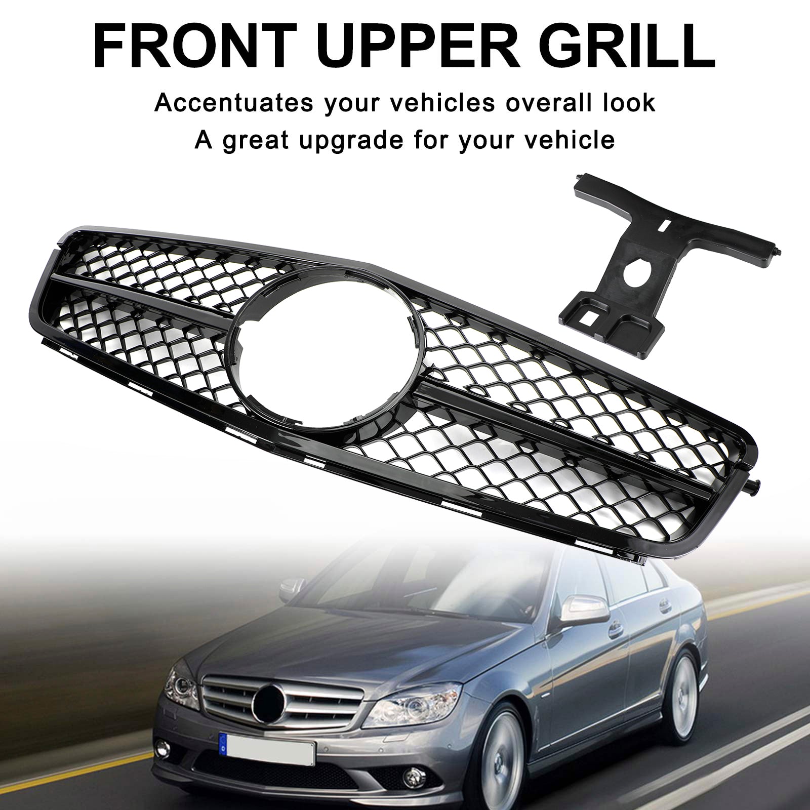 C63 스타일 글로스 블랙 그릴은 C-클래스 벤츠 W204 C300 C350 2008-2014에 적합합니다.