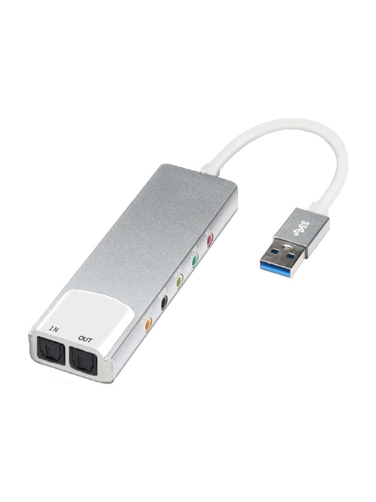 New aluminum alloy USB optical fiber SPDIF sound card computer external multi-function supports AC-3 DTS 5.1 channel