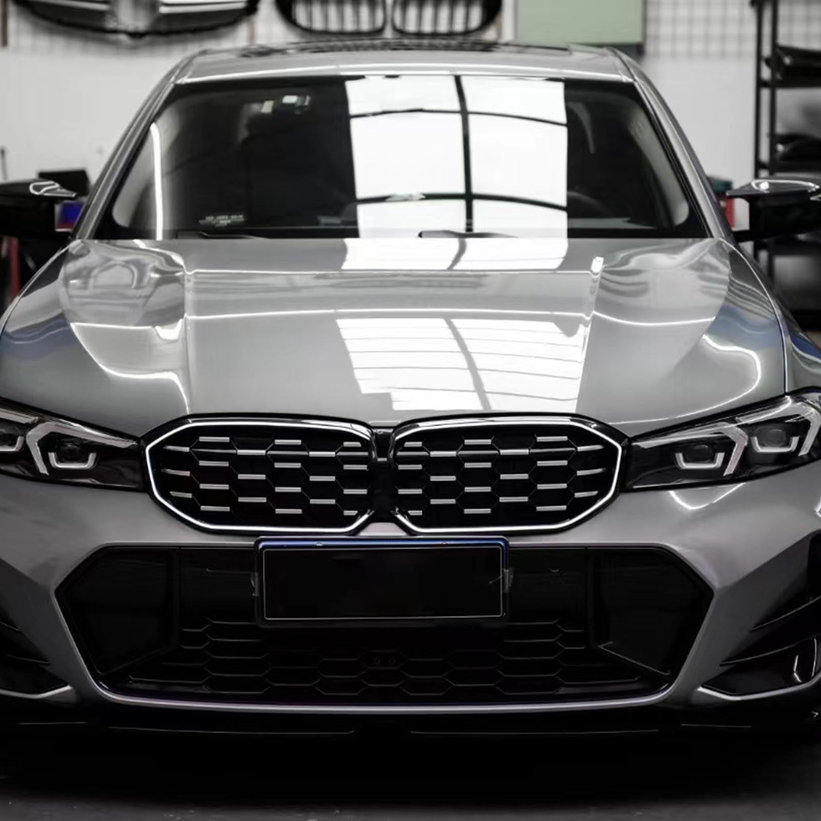 BMW Serie 3 G20 G28 2023-2024 Malla de rejilla delantera plateada y negra diamante