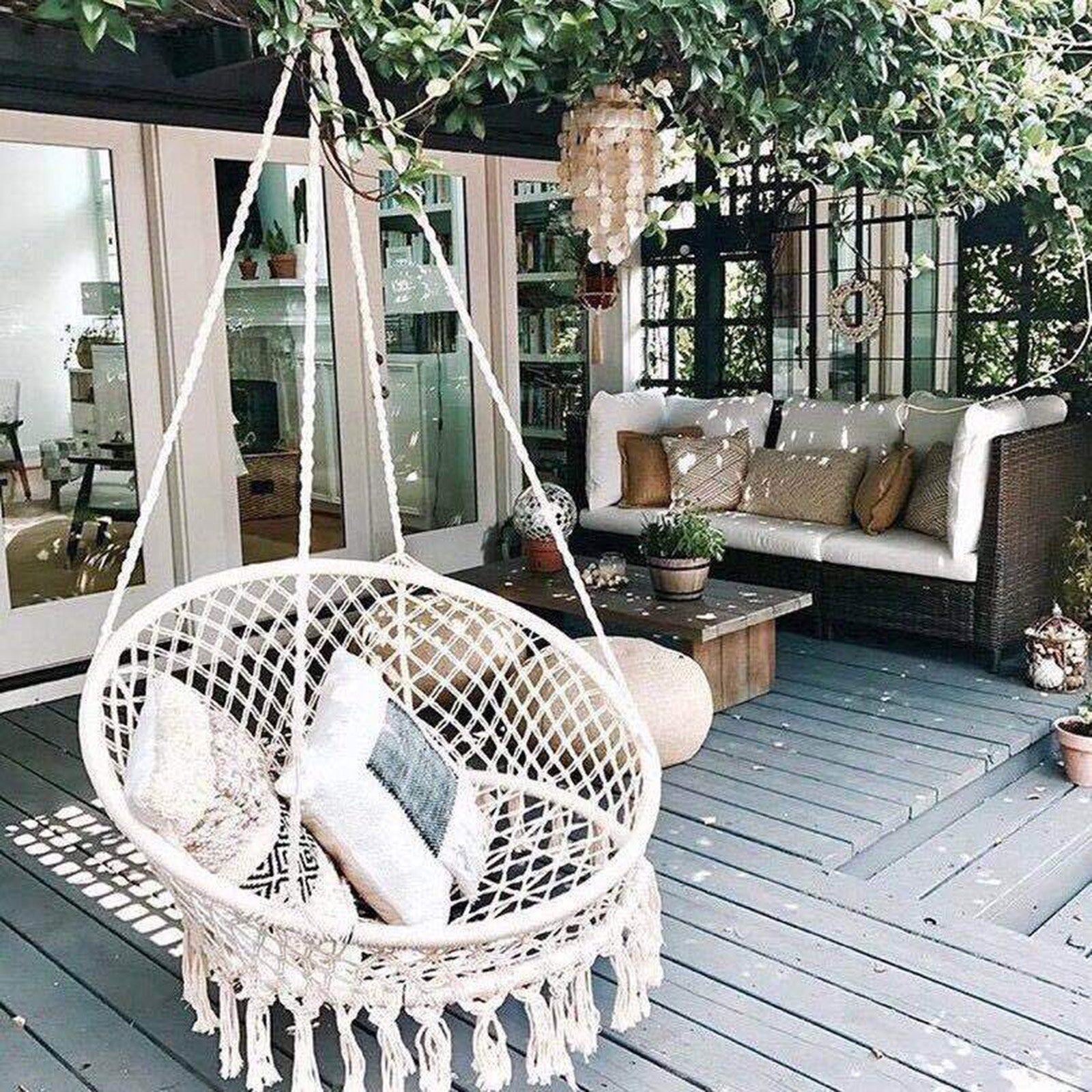 Hammock Chair Rope Hanging Swing Round Indoor Ourdoor Patio Bedroom Hammock