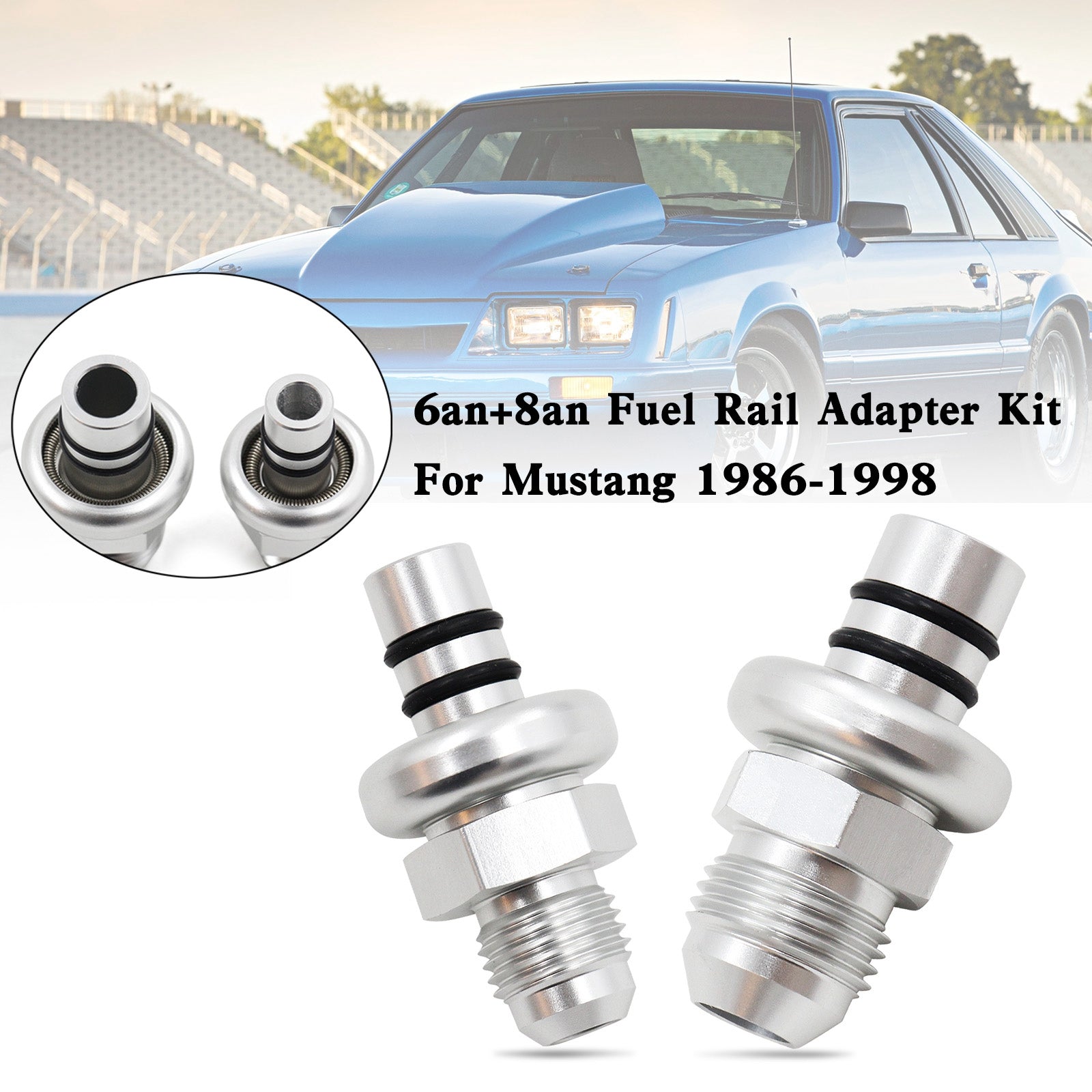 Mustang 1986-1998 6an+8an Fuel Rail Adapter Kit