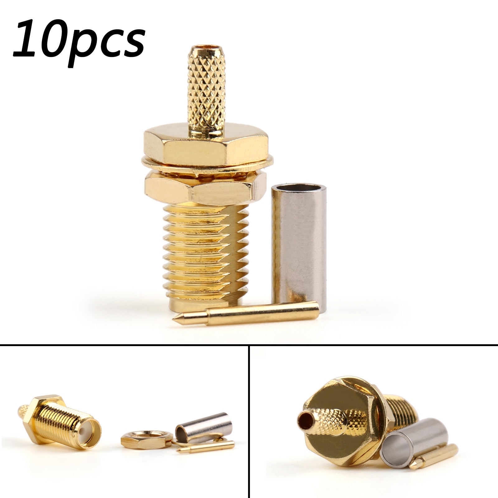 10Pcs Connector RP-SMA Female Jack Bulkhead Crimp RG174 RG316 LMR100 Cable