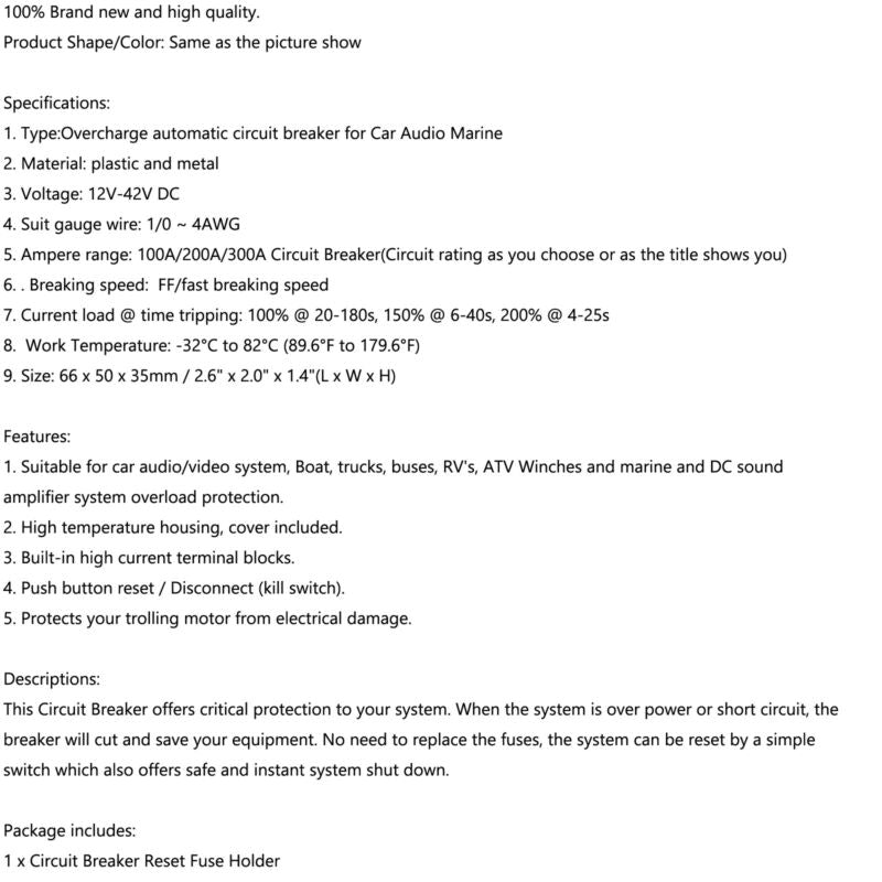 200A AMP Car Audio Marine Automatic Circuit Breaker Reset Fuse Insurance Block