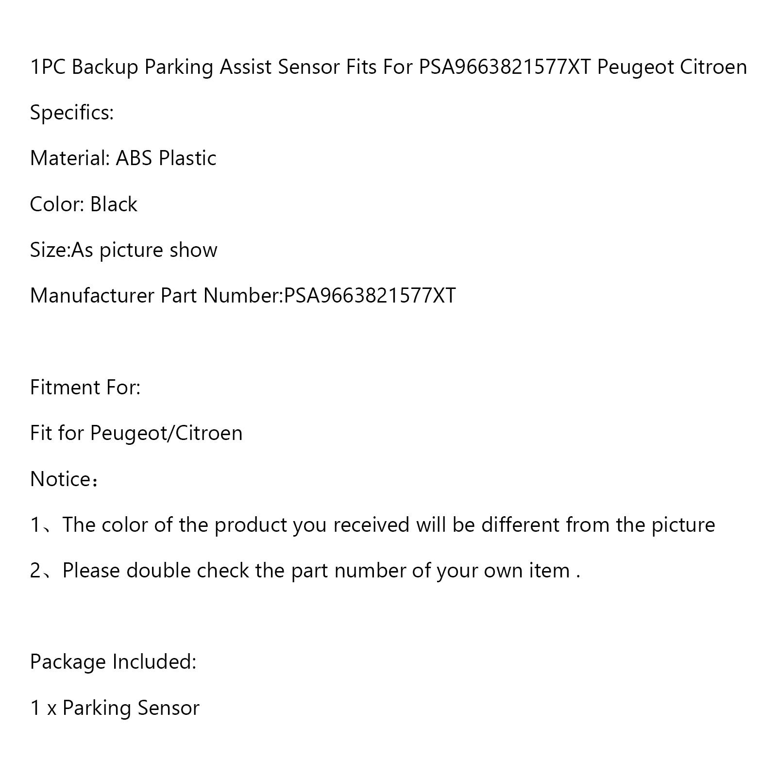 1PC Backup Parking Assist Sensor Fits For PSA9663821577XT Peugeot Citroen Generic