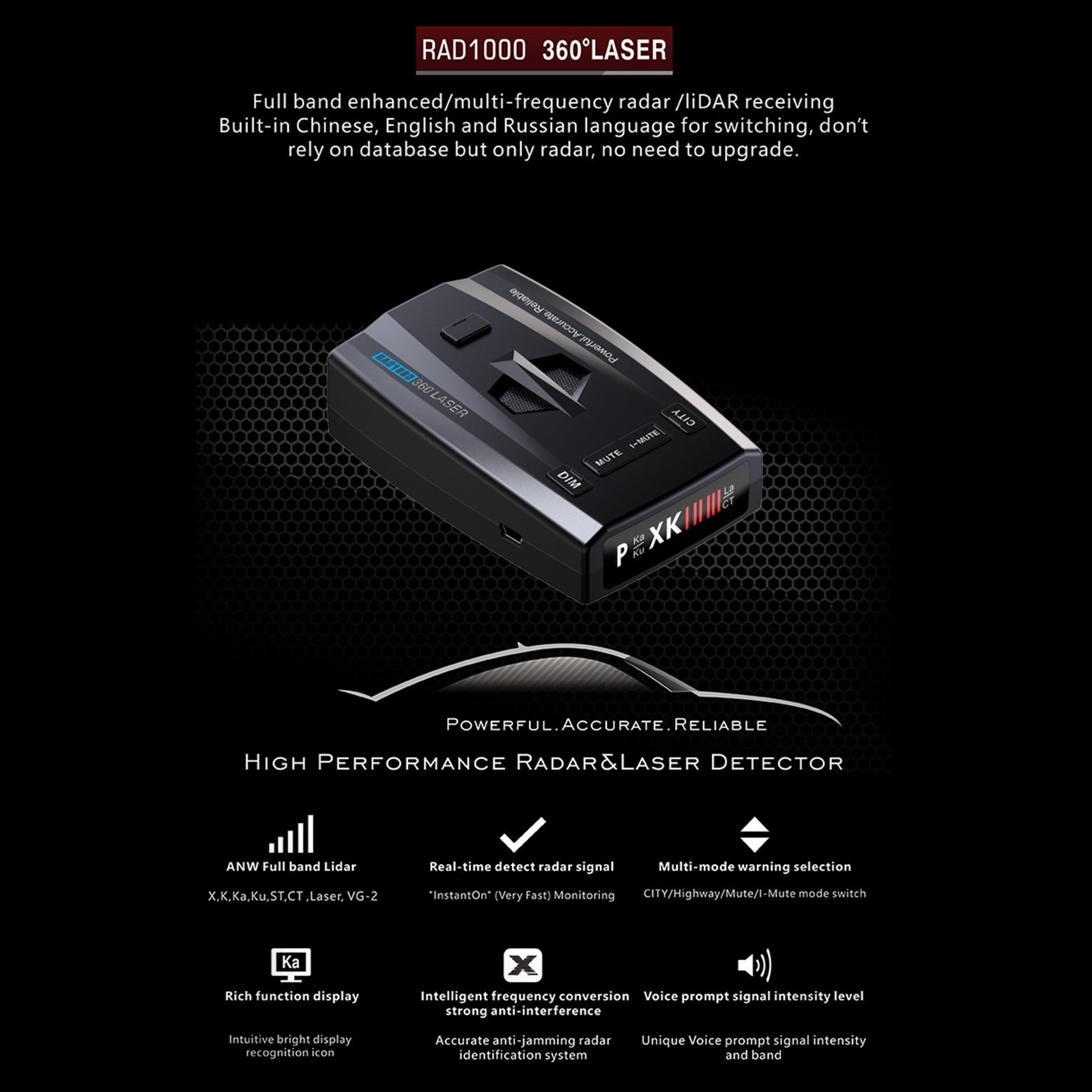 RAD1000 360๏ฝ Car Laser Electronic Dog Speed Radar Lidar Speed Measuring Detector