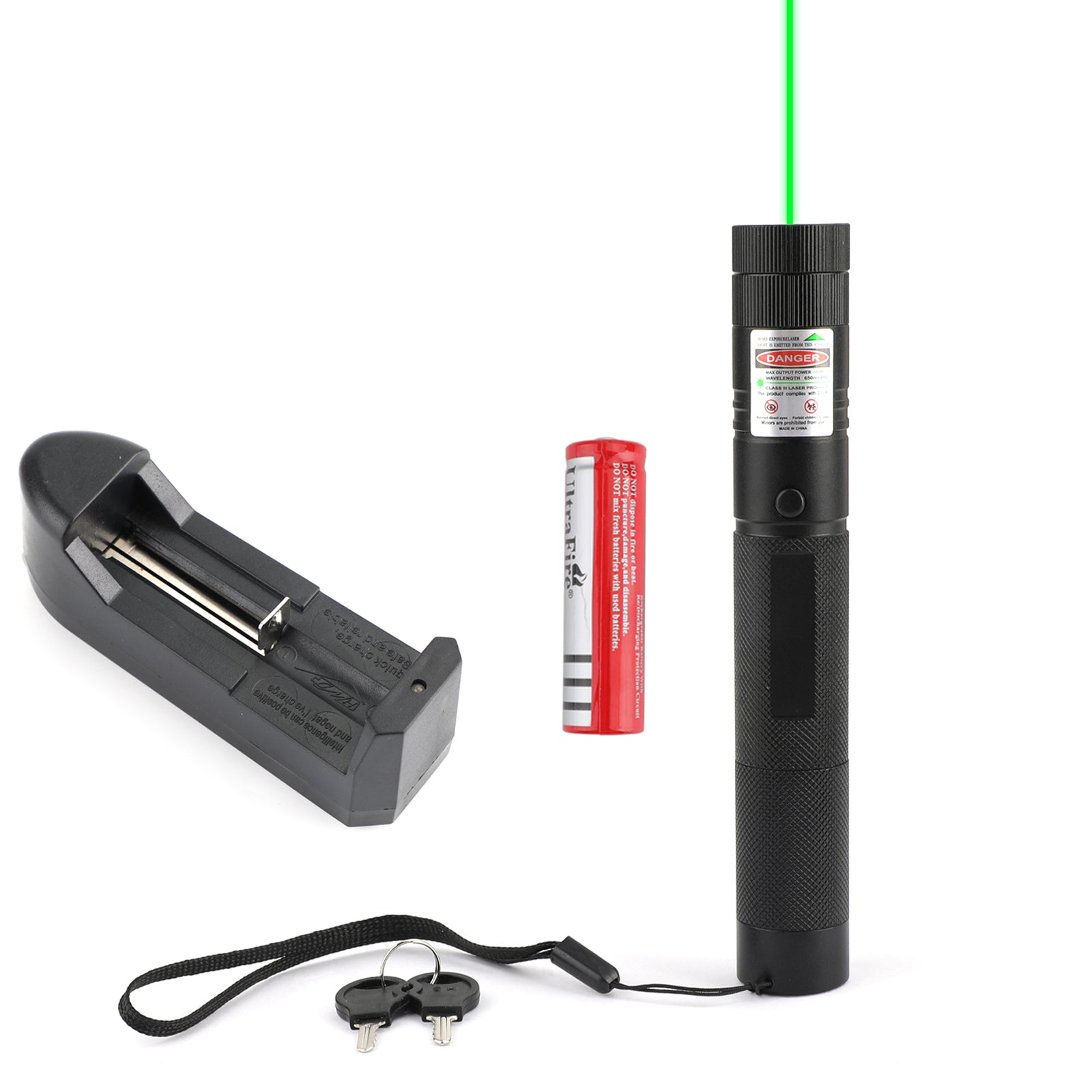 532nm Green Laser Pointer Pen - Strong Visible Beam, Class 1, 1mW, Waterproof Torch