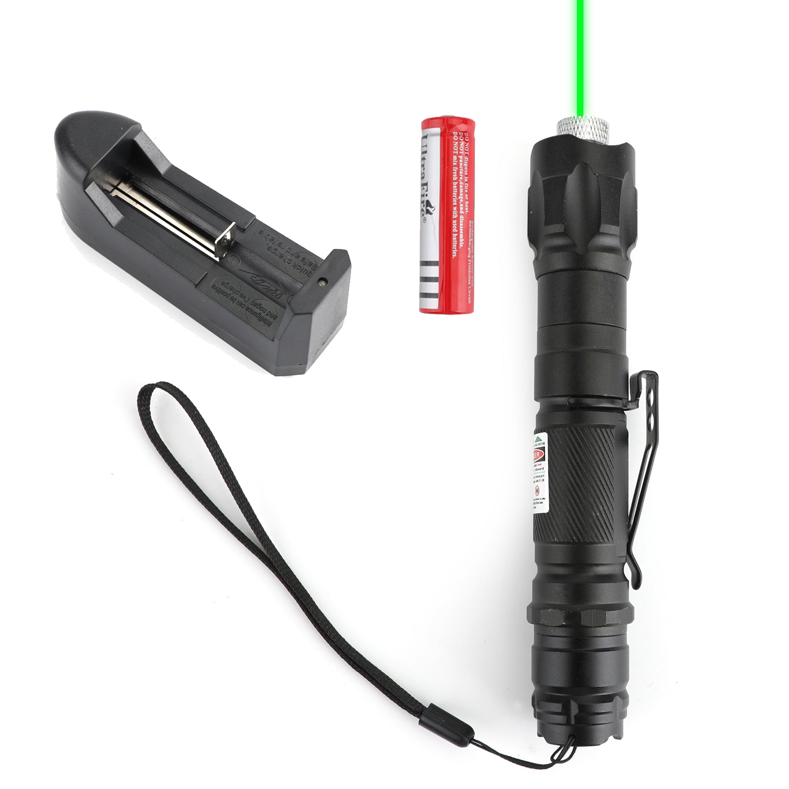 Military 532nm Green Laser Pointer Pen Visible Beam + Battery + Star Cap