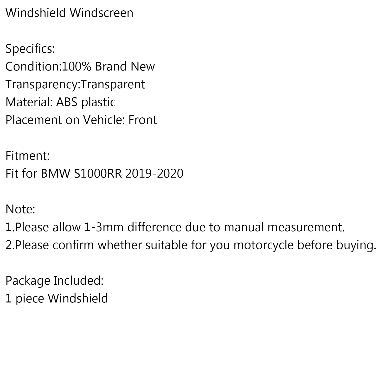 ABS Plastic Motorcycle Windshield WindScreen for BMW S1000RR 2019-2020 Generic