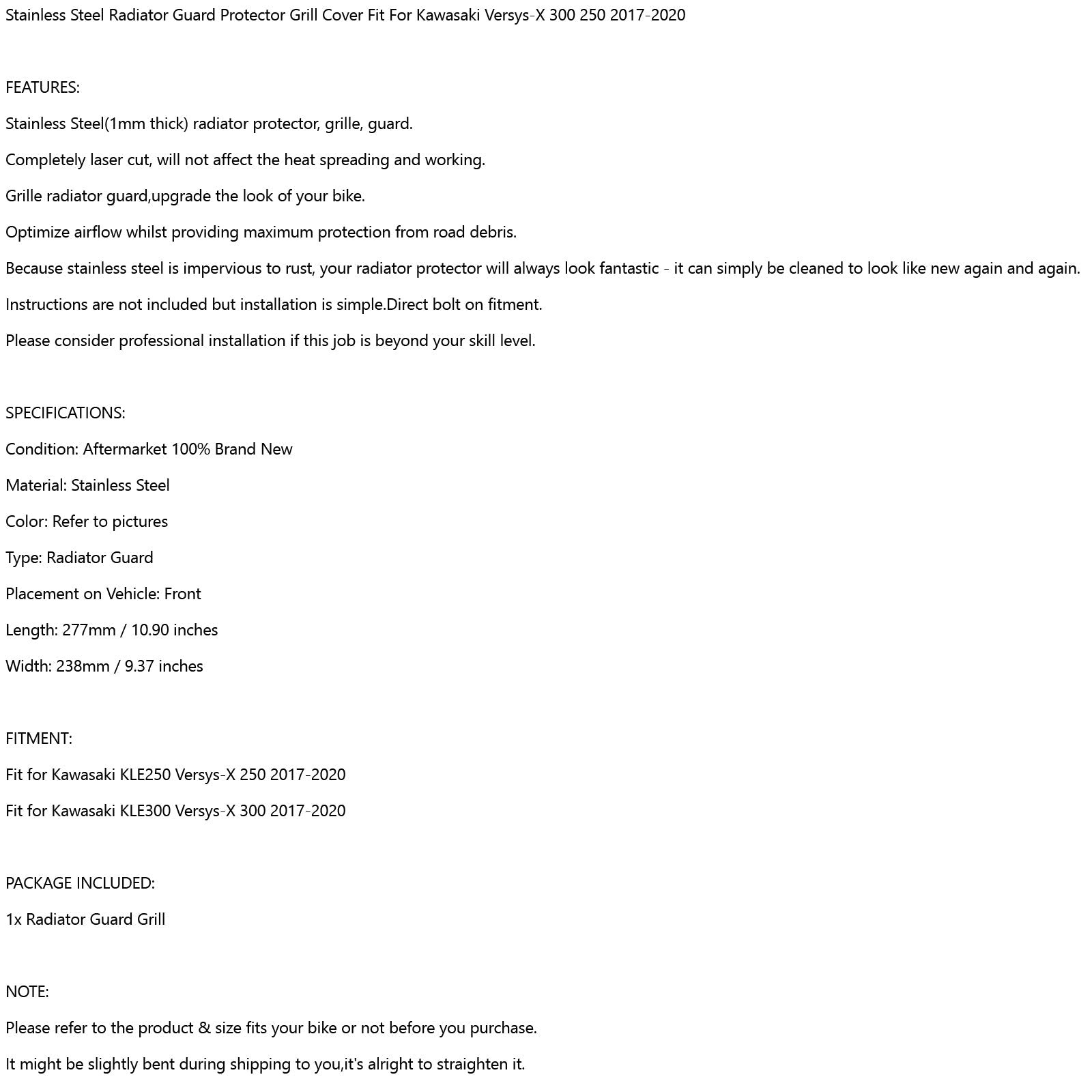 RADIATOR GUARD PROTECTOR COVER GRILLE Fit for Kawasaki VERSYS-X 300 KLE300 17-20 Generic