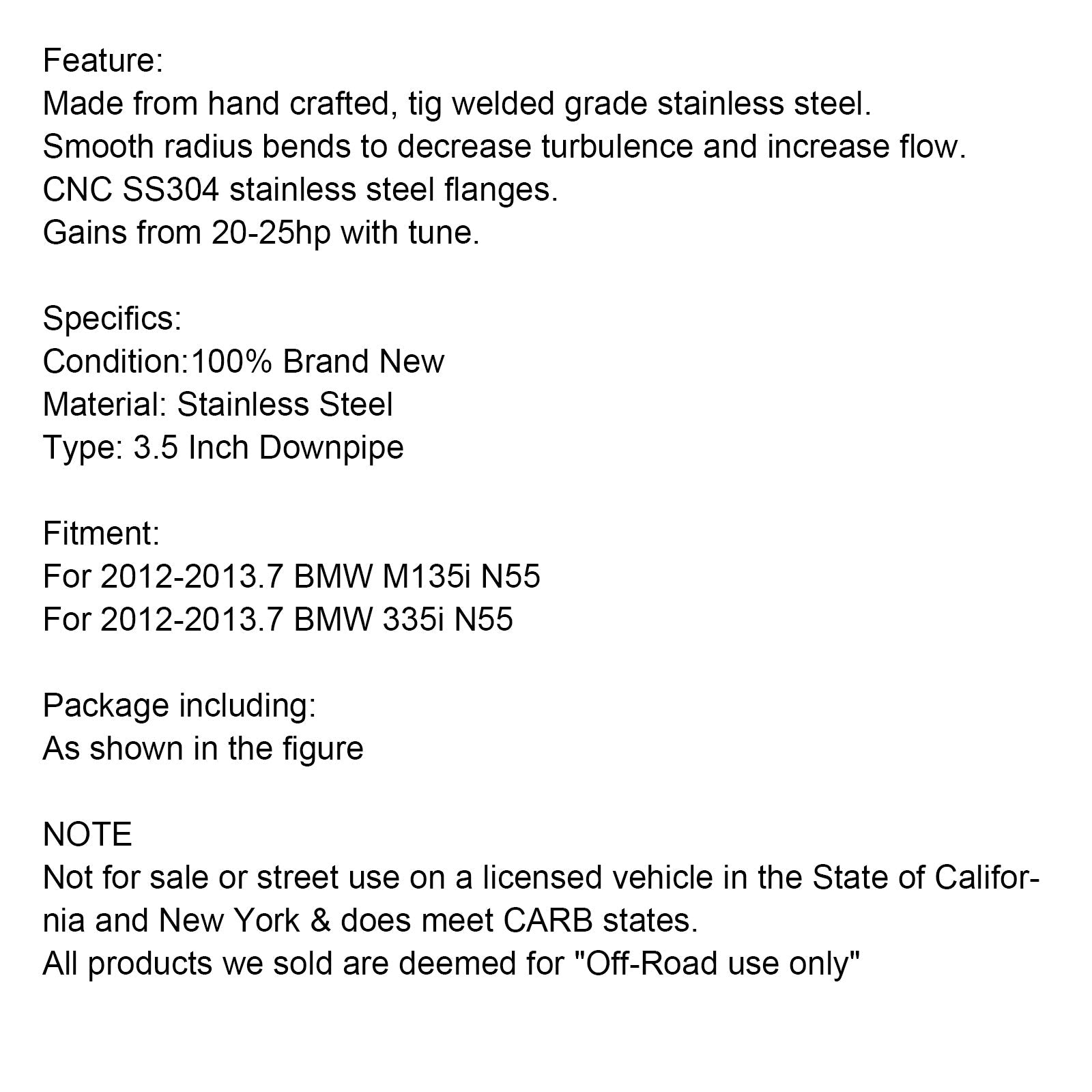 3.5" N55 2012-2013.7 BMW M135i 335i 스테인리스 스틸 배기 다운파이프 업그레이드