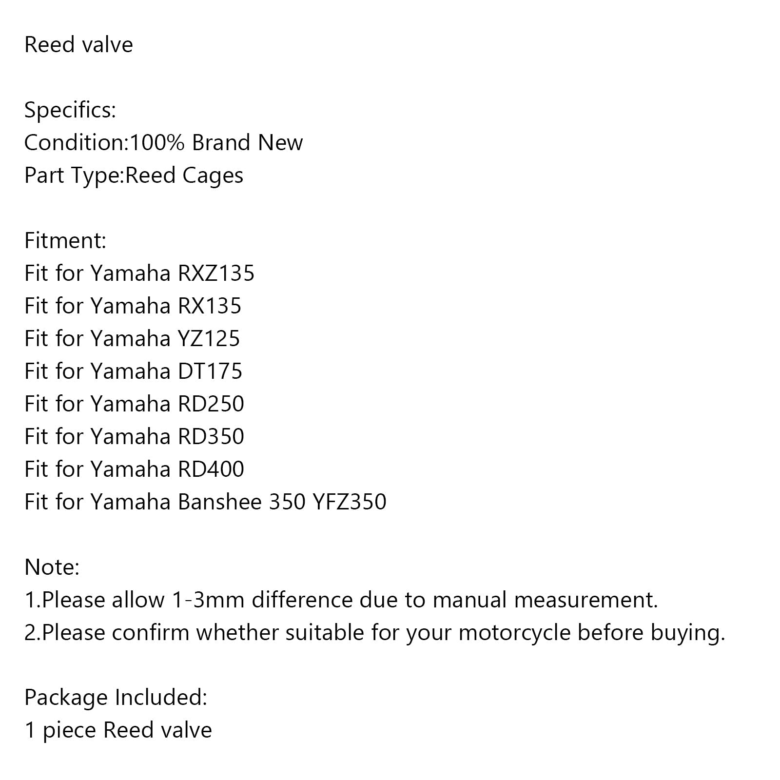 Yamaha Banshee350 YFZ350 RX135 YZ125 RXZ135 DT175 일반용 리드 밸브 케이지 시스템